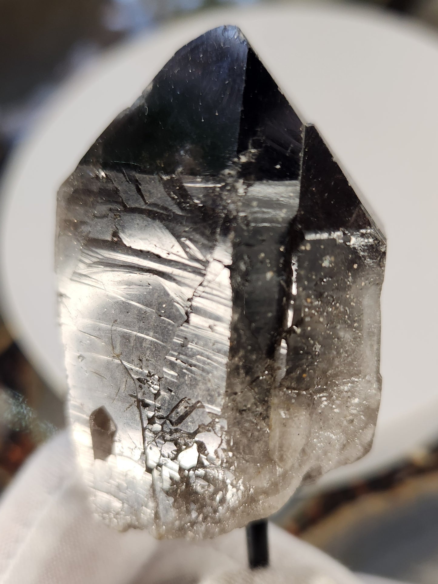 Double Point Smoky Quartz Crystal on Metal Stand | Natural Smoky Quartz Cluster | Home Décor Display
