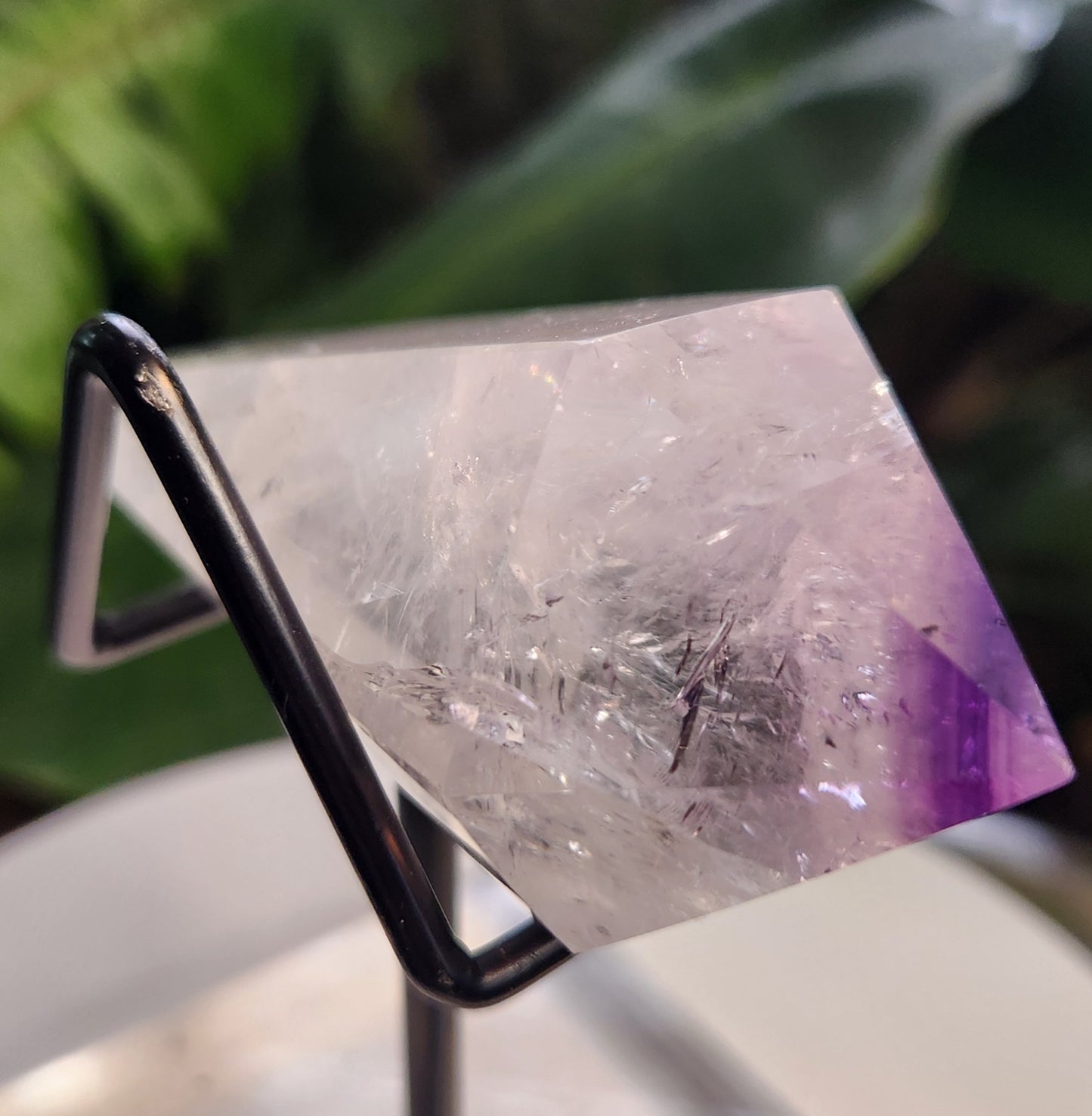 Natural Clear Quartz with Amethyst Crystal Point with Inclusions – Polished Amethyst Generator