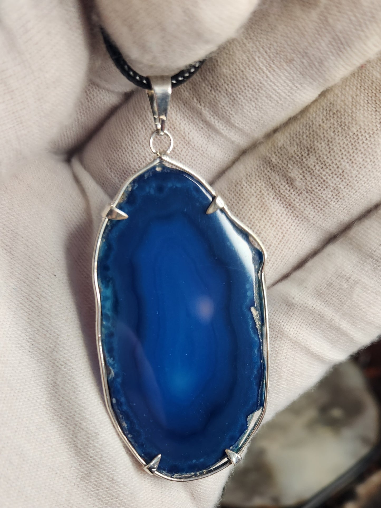 Blue Agate Slice Necklace | Agate Slab Pendant | Crystal Necklace | Boho Stone Jewelry | Healing Agate Necklace