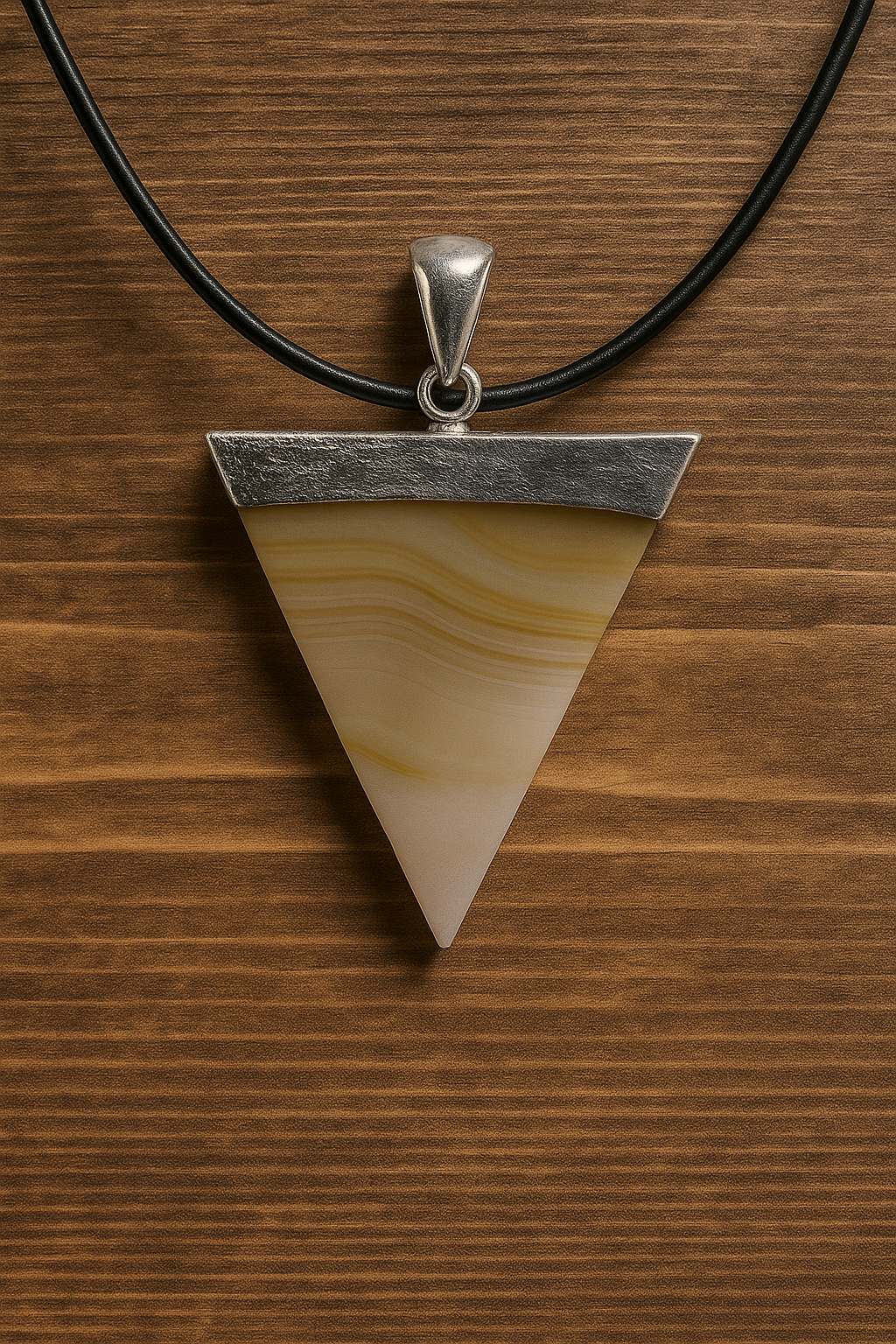 Yellow Banded Agate Triangle Pendant – Natural Stone Necklace for Positivity & Confidence – Handmade Crystal Jewelry