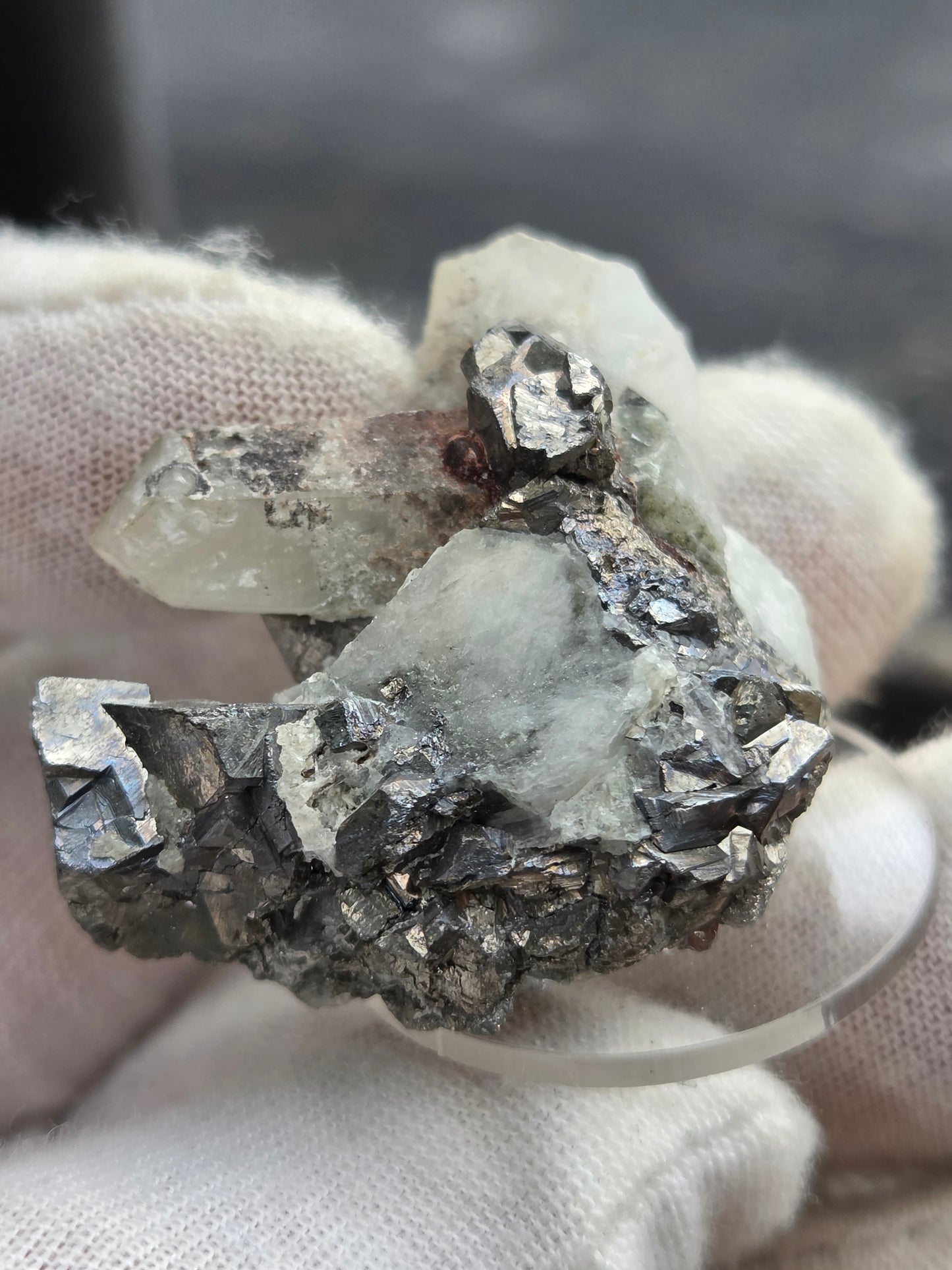 Arsenopyrite on Quartz Crystal Cluster | Metallic Arsenopyrite Mineral Specimen
