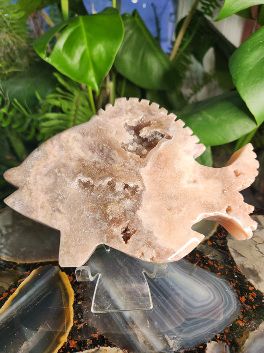 Pink Amethyst Druzy Crystal Fish – Hand-Carved Stone Sculpture • Natural Geode Sparkle • Calming & Heart-Healing Energy