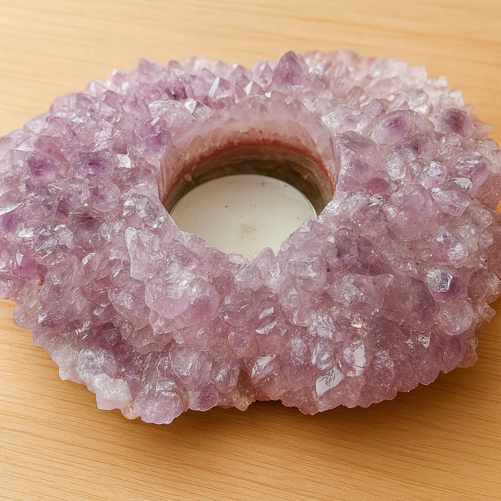 Brazil Amethyst Cluster Tealight Candle Holder – Premium Natural Geode