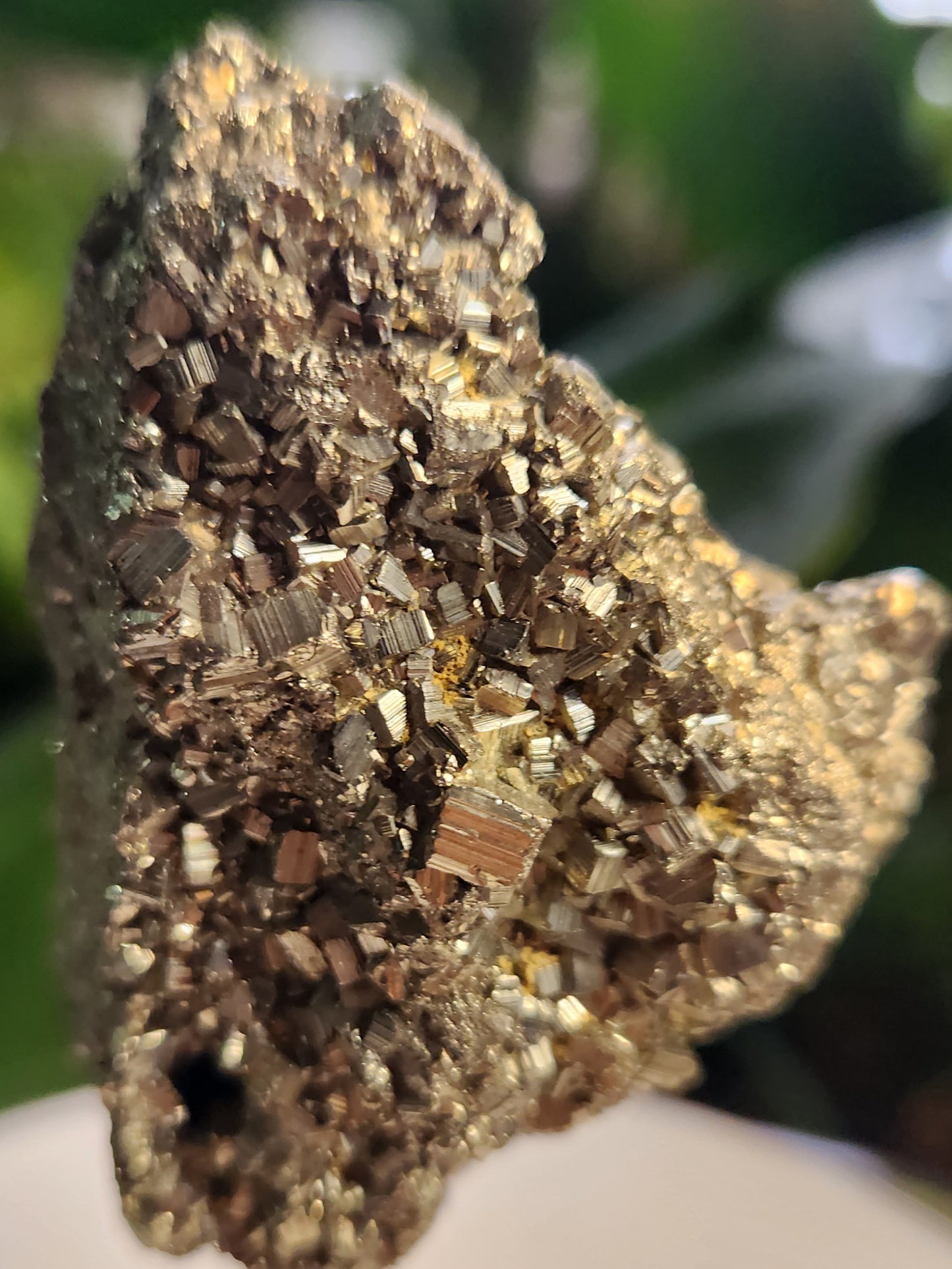 Pyrite Crystal Cluster on Metal Display Stand – Natural Abundance & Protection Stone