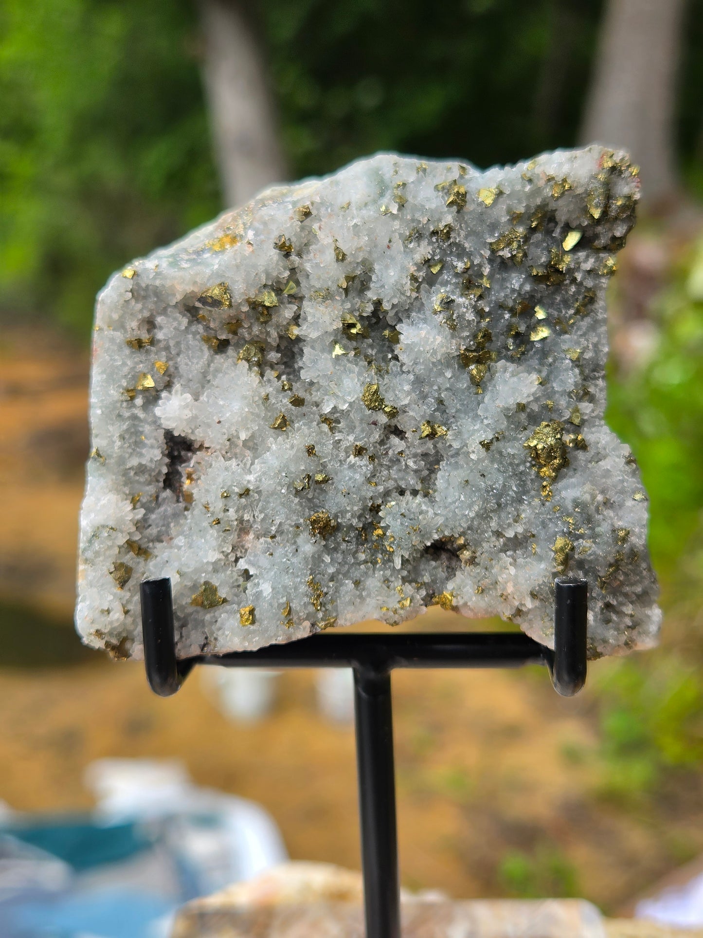Chalcopyrite on Quartz Crystal Cluster | Natural Golden Pyrite Chalcopyrite