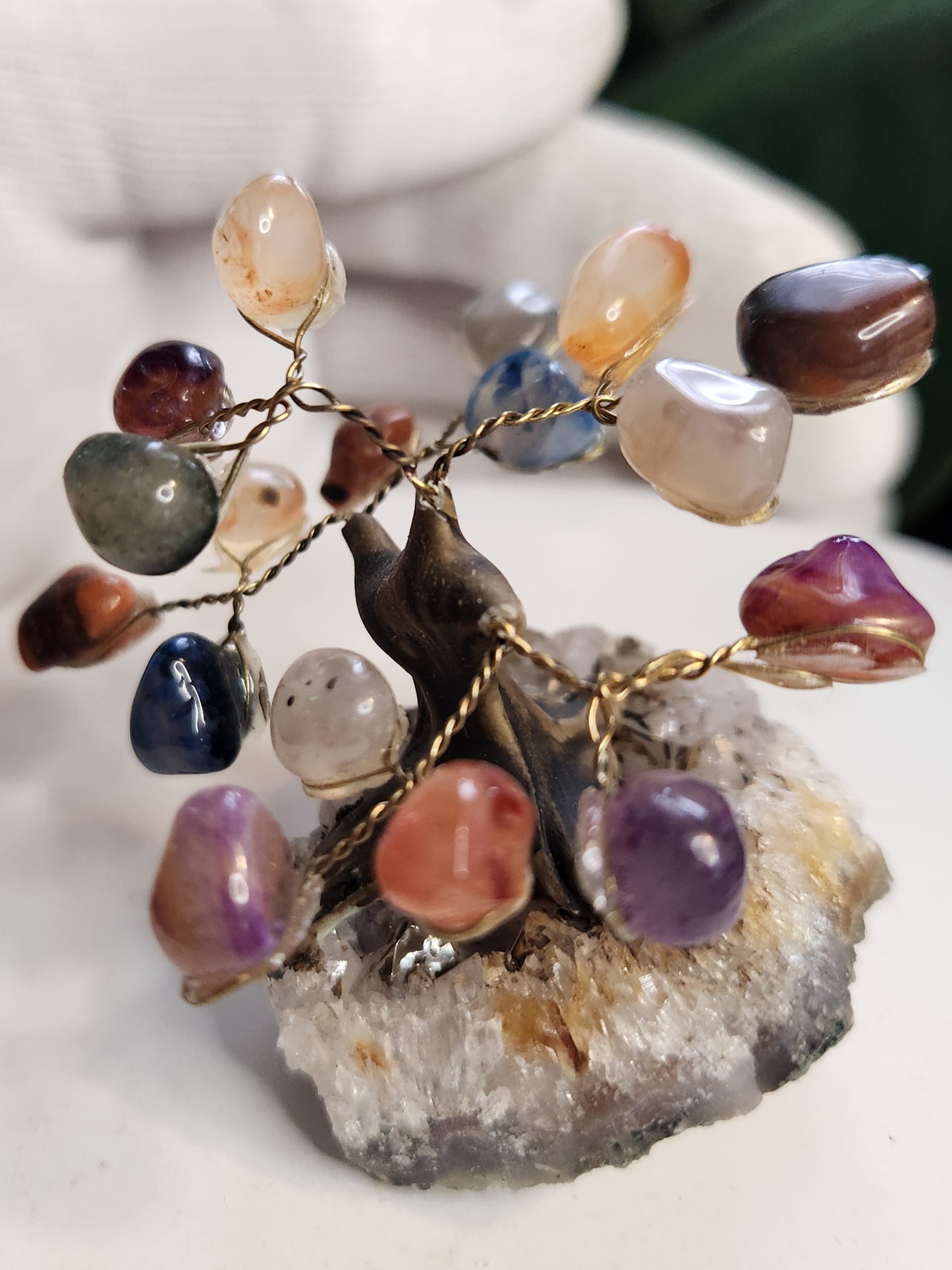 Handmade Chakra Gemstone Tree on Quartz Base | Mixed Crystal Tree | 7 Chakra Healing Crystal Decor | Energy Balance Decor