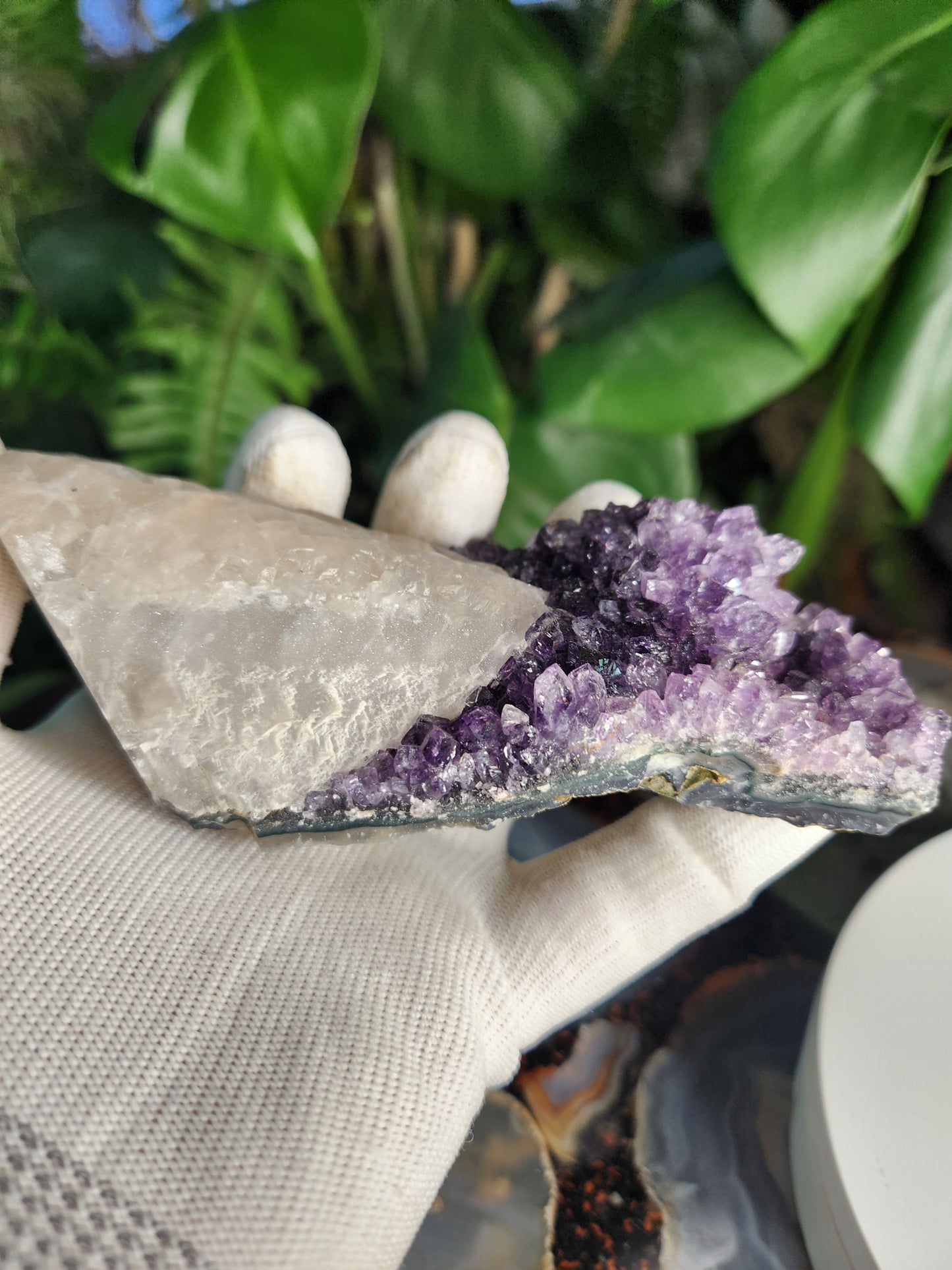 Stunning Dark Purple Brazil Amethyst with Large Calcite Crystal – Collector Grade Healing Stone for Home Décor & Energy Work