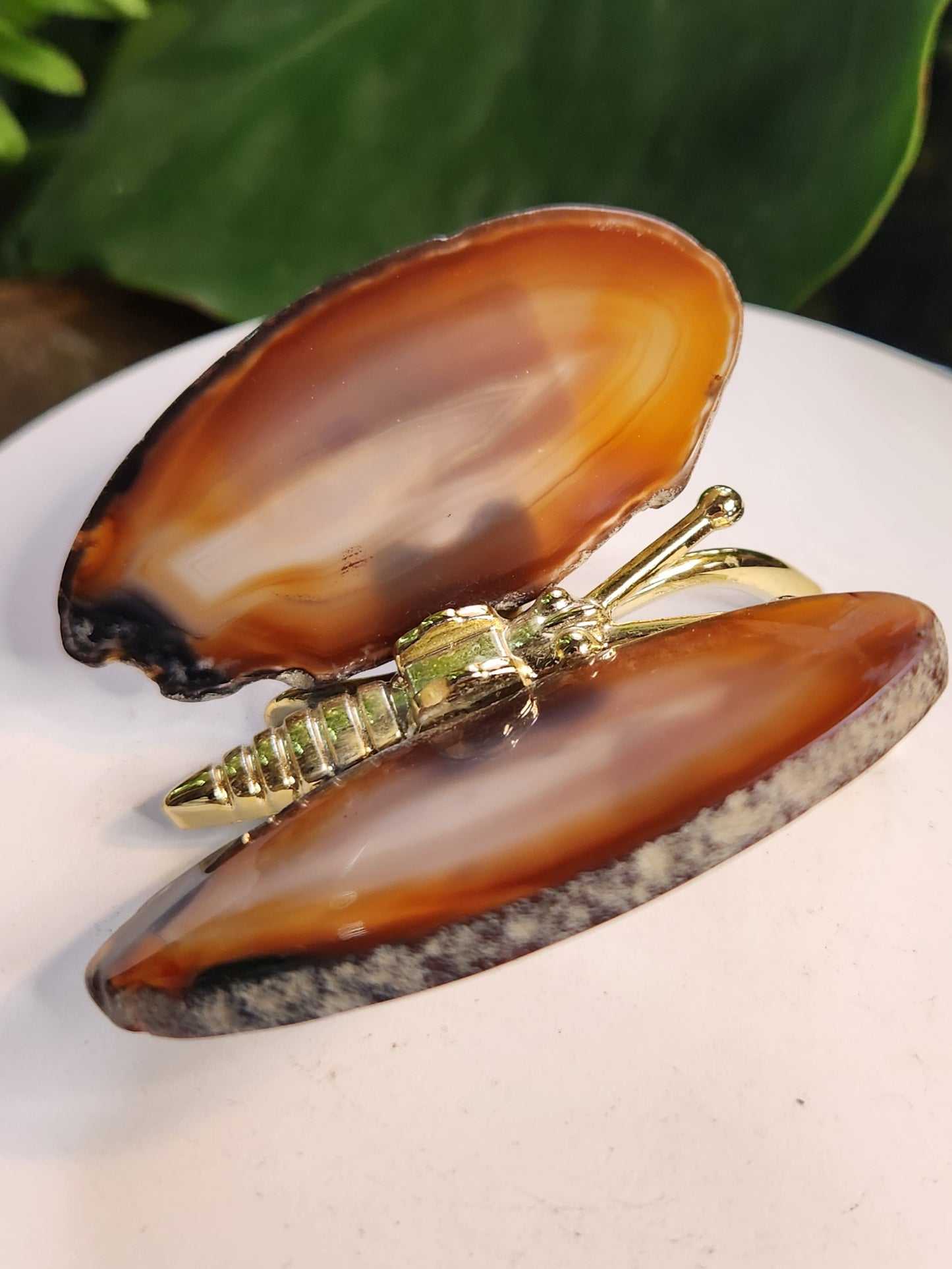 Natural Banded Agate Butterfly – Polished Agate Wings on Metal Body