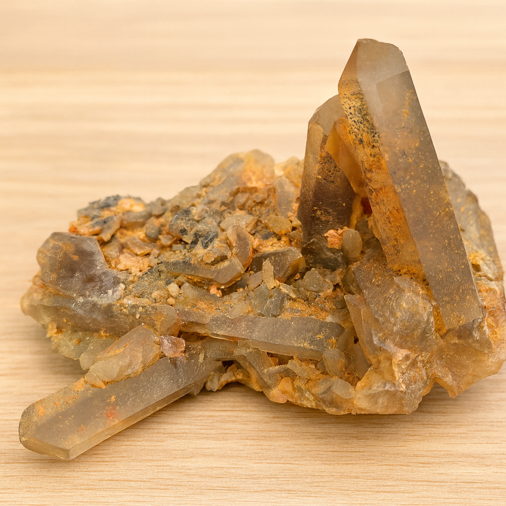 Natural Moroccan Smoky Quartz Cluster with Red Hematite & Desert Oxide Accents