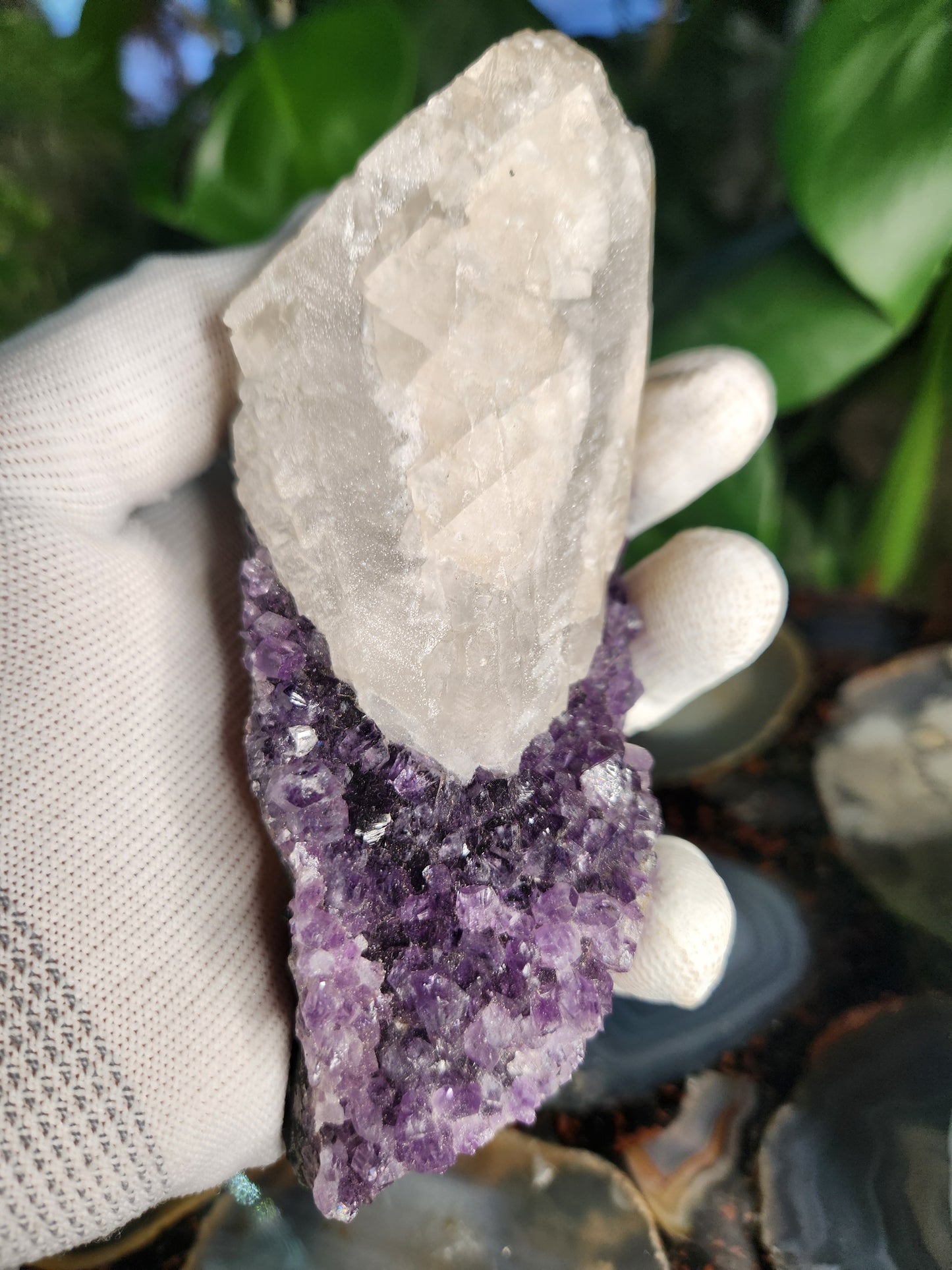 Stunning Dark Purple Brazil Amethyst with Large Calcite Crystal – Collector Grade Healing Stone for Home Décor & Energy Work