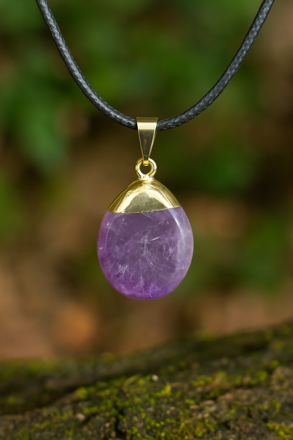 Genuine Natural Polished Amethyst Pendant Necklace - Adjustable