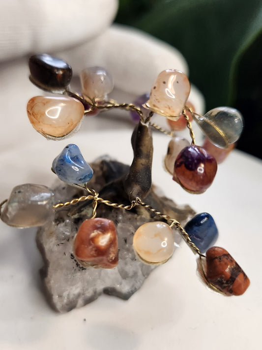 Handmade Chakra Gemstone Tree on Quartz Base | Mixed Crystal Tree | 7 Chakra Healing Crystal Decor | Energy Balance Decor