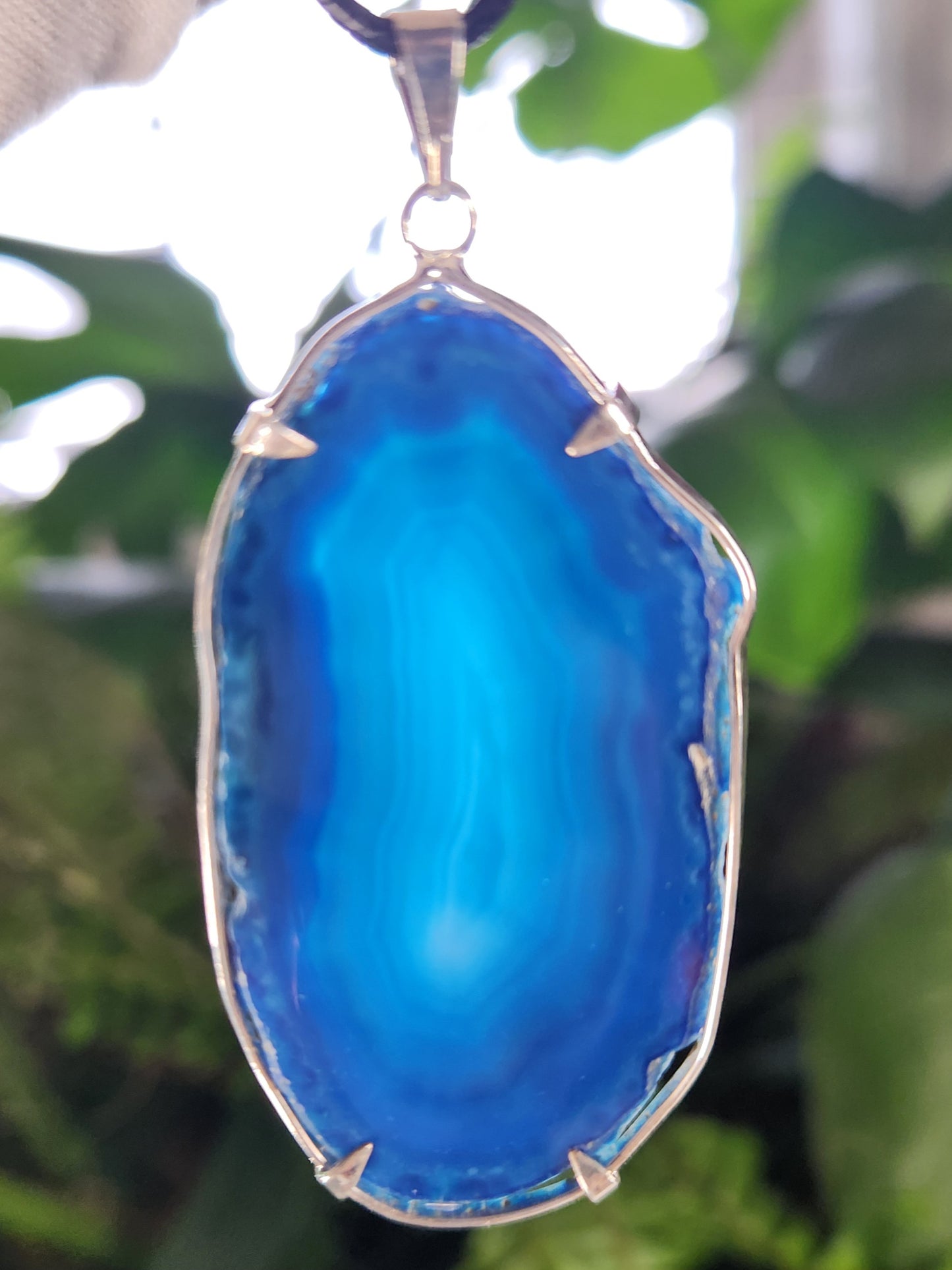 Blue Agate Slice Necklace | Agate Slab Pendant | Crystal Necklace | Boho Stone Jewelry | Healing Agate Necklace