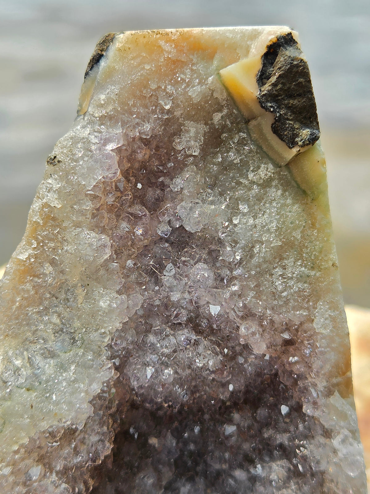 Amethyst Standing Crystal Cluster with Calcite | Natural Amethyst Geode
