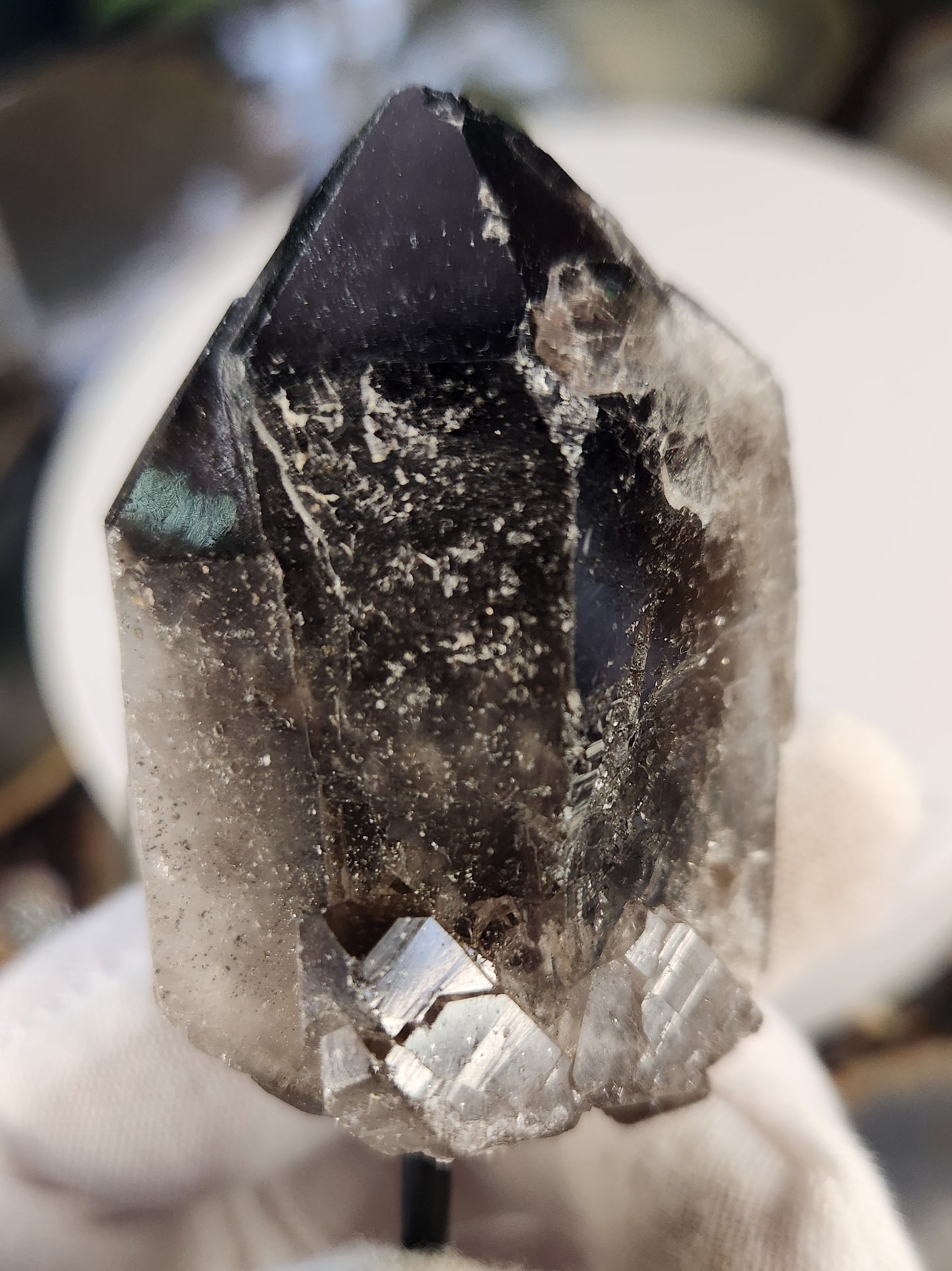 Double Point Smoky Quartz Crystal on Metal Stand | Natural Smoky Quartz Cluster | Home Décor Display