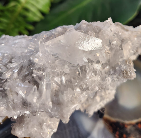 Stunning Natural Calcite Crystal on Flashy Quartz Druzy – White Calcite on Clear Quartz Matrix