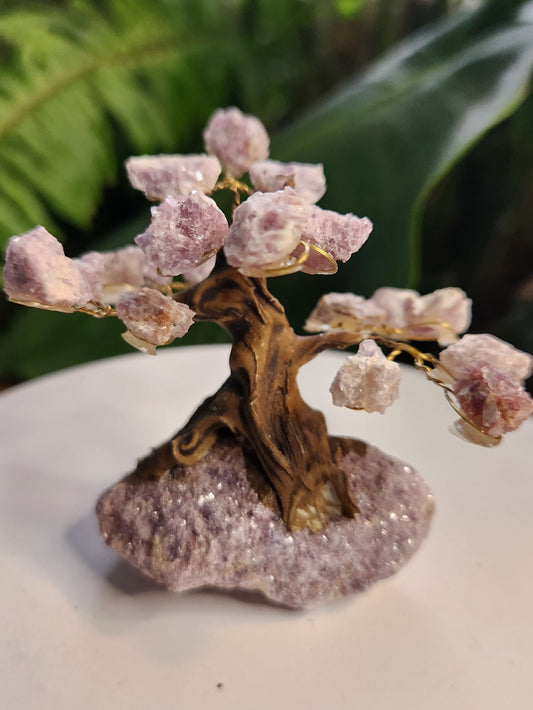 Handmade Lepidolite (Lithium Mica) Crystal Tree on Lepidolite Base | Natural Purple Lithium Mica Gemstone Tree | Calming Crystal Decor