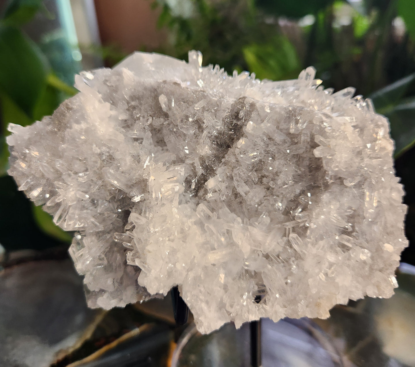 Stunning Natural Calcite Crystal on Flashy Quartz Druzy – White Calcite on Clear Quartz Matrix