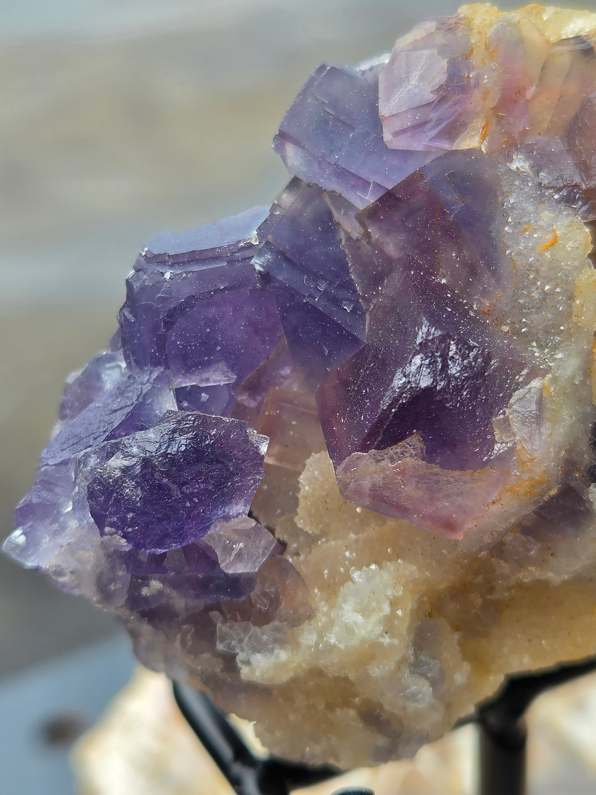 Purple Fluorite Crystal Cluster on Sugar Calcite | Natural Violet Calcite