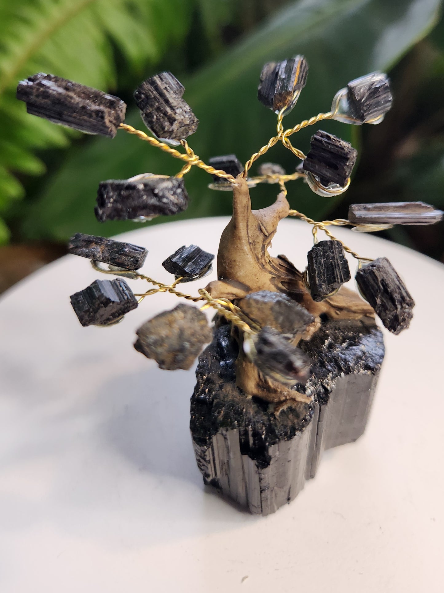 Handmade Black Tourmaline Crystal Tree on Natural Tourmaline Base | Schorl Protection Gemstone Tree | Grounding Energy Decor