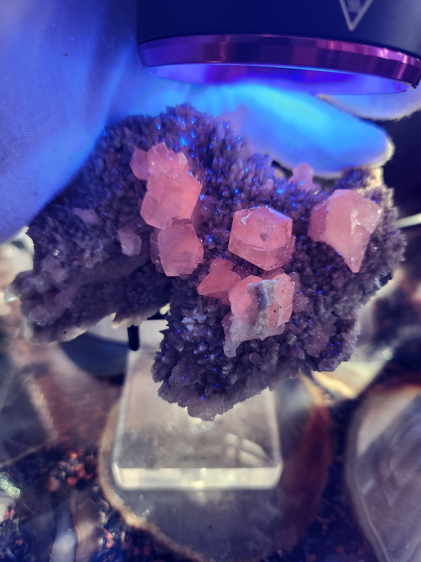 UV Reactive Calcite with Quartz & Pyrite | Natural Crystal Cluster | Fluorescent Mineral Specimen