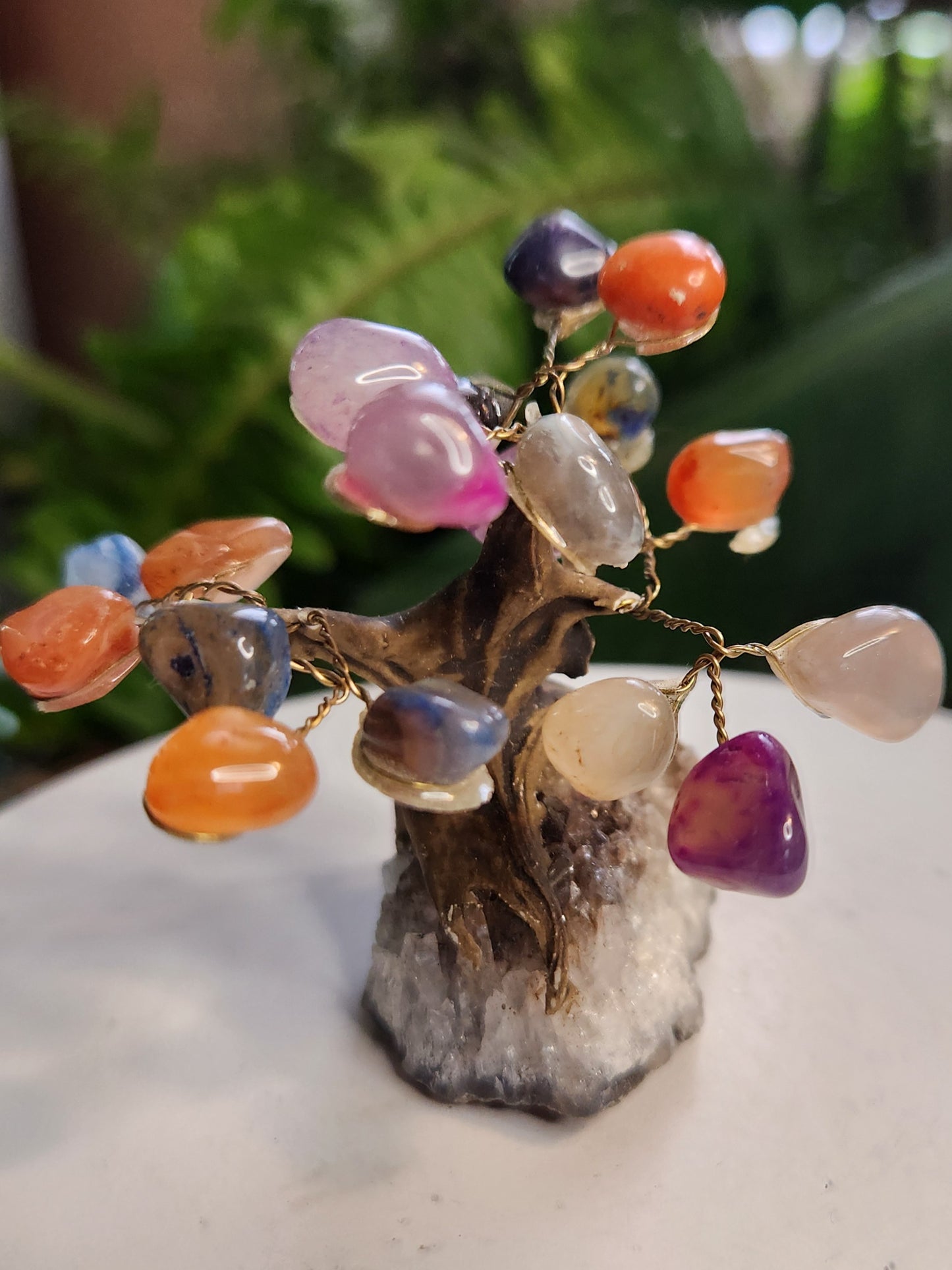 Handmade Natural Agate & Dyed Agate Crystal Tree on Quartz Base | Mixed Agate Gemstone Tree | Colorful Crystal Decor