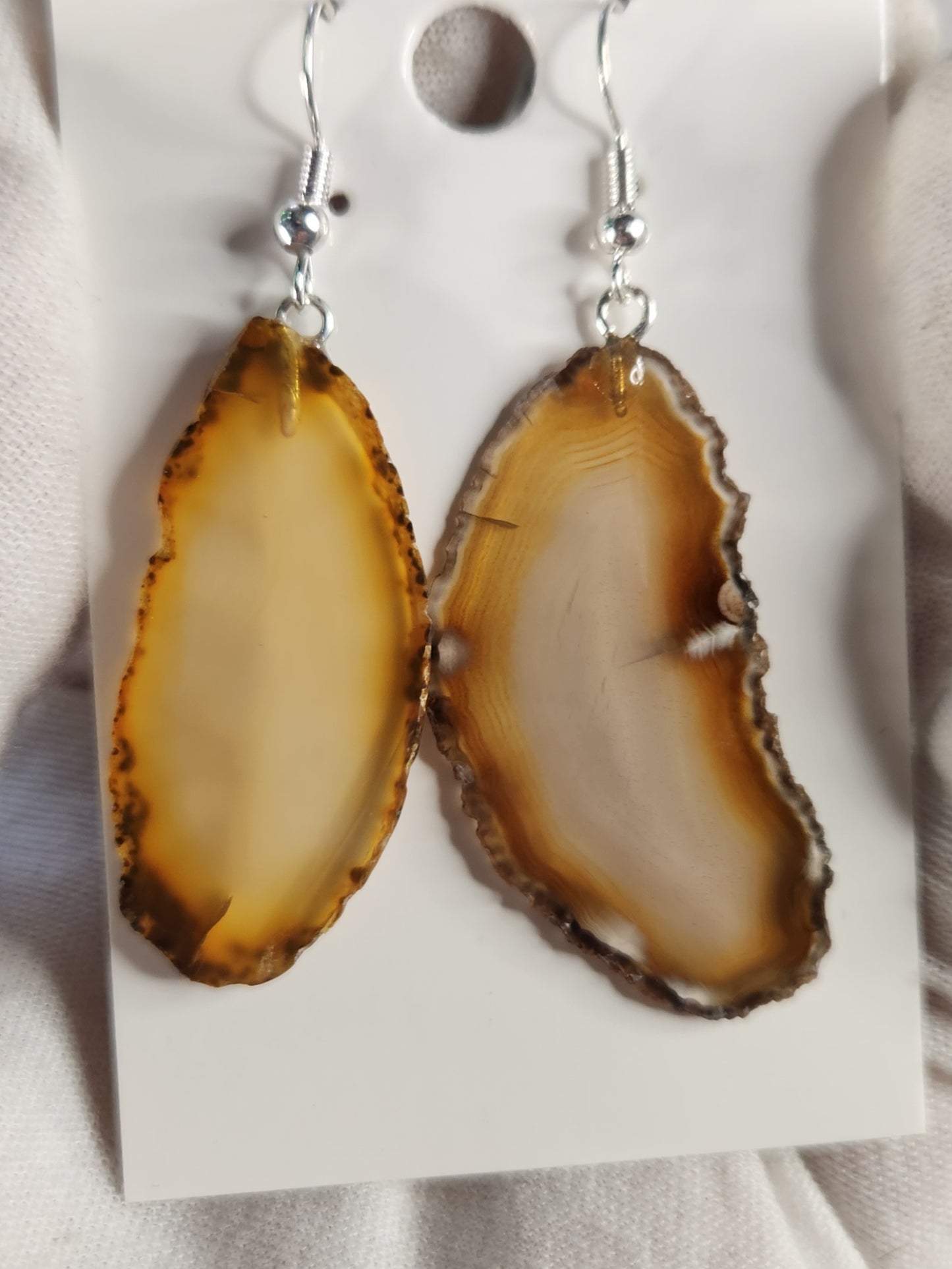 Natural Agate Slice Earrings | Earth Tone Agate Crystal Dangle Earrings | Grounding Balance Stone Jewelry | One of a Kind