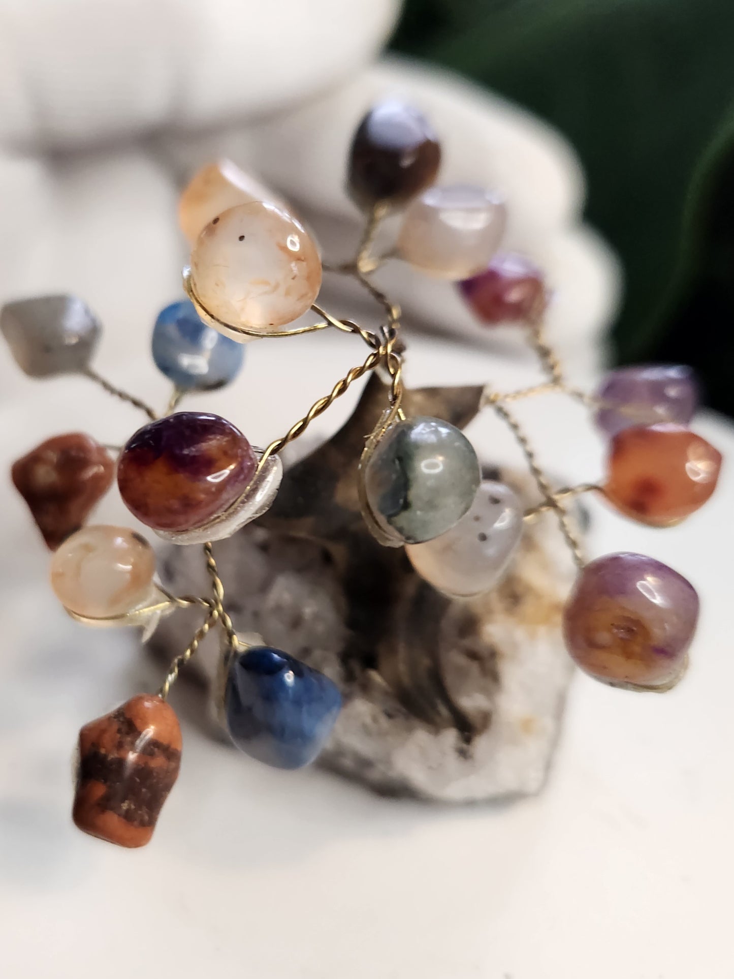 Handmade Chakra Gemstone Tree on Quartz Base | Mixed Crystal Tree | 7 Chakra Healing Crystal Decor | Energy Balance Decor