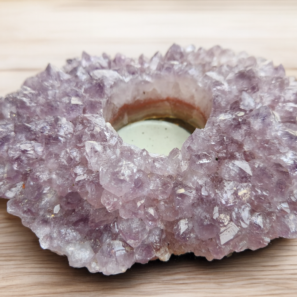 Brazil Amethyst Cluster Tealight Candle Holder – Premium Natural Geode