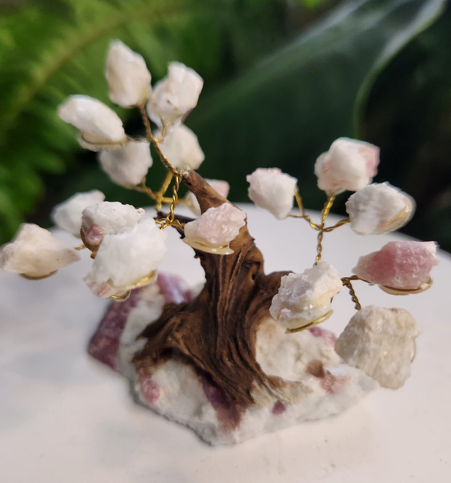 Handmade Pink Tourmaline in White Calcite Crystal Tree | Natural Heart Healing Gemstone Tree | Love & Emotional Balance Decor