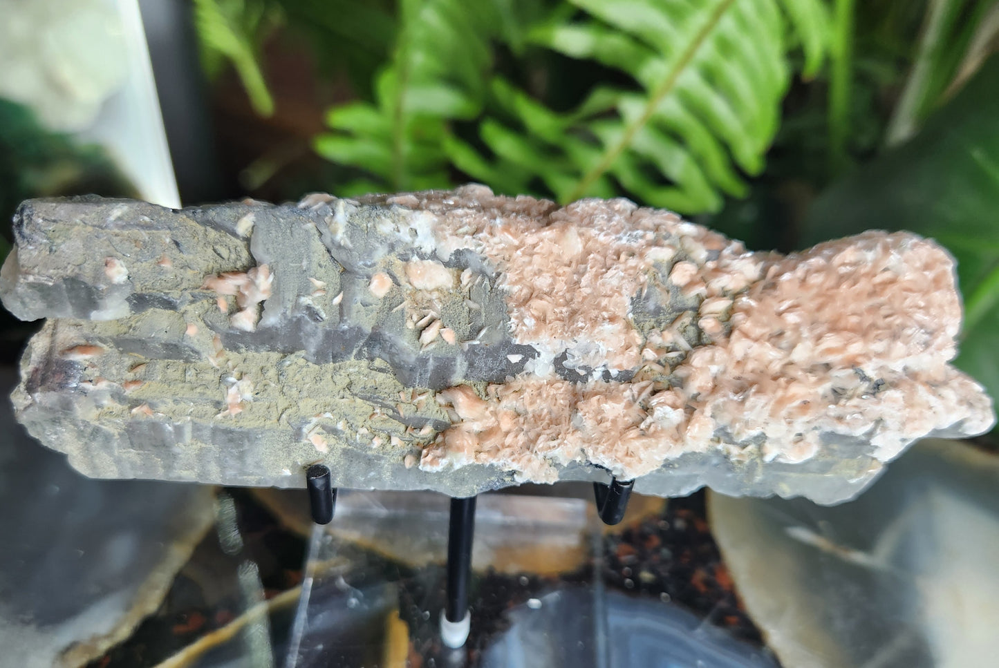 Pink Calcite on Chlorite Quartz with Specularite — Large UV-Reactive Crystal Specimen