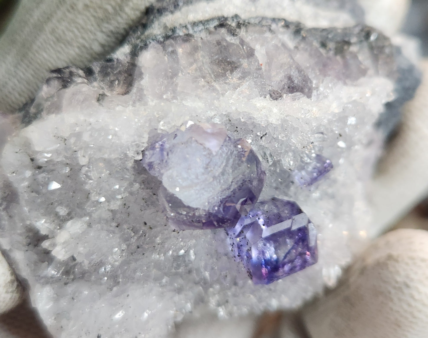 Purple Cubic Fluorite on Quartz Matrix | Sharp Fluorite Cube Collector Specimen