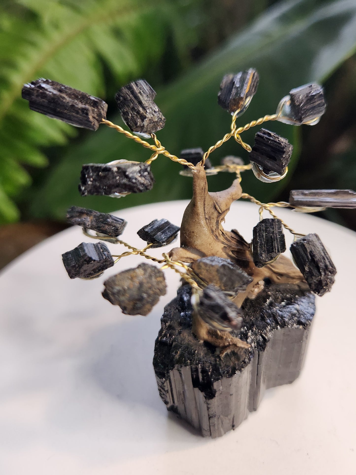 Handmade Black Tourmaline Crystal Tree on Natural Tourmaline Base | Schorl Protection Gemstone Tree | Grounding Energy Decor