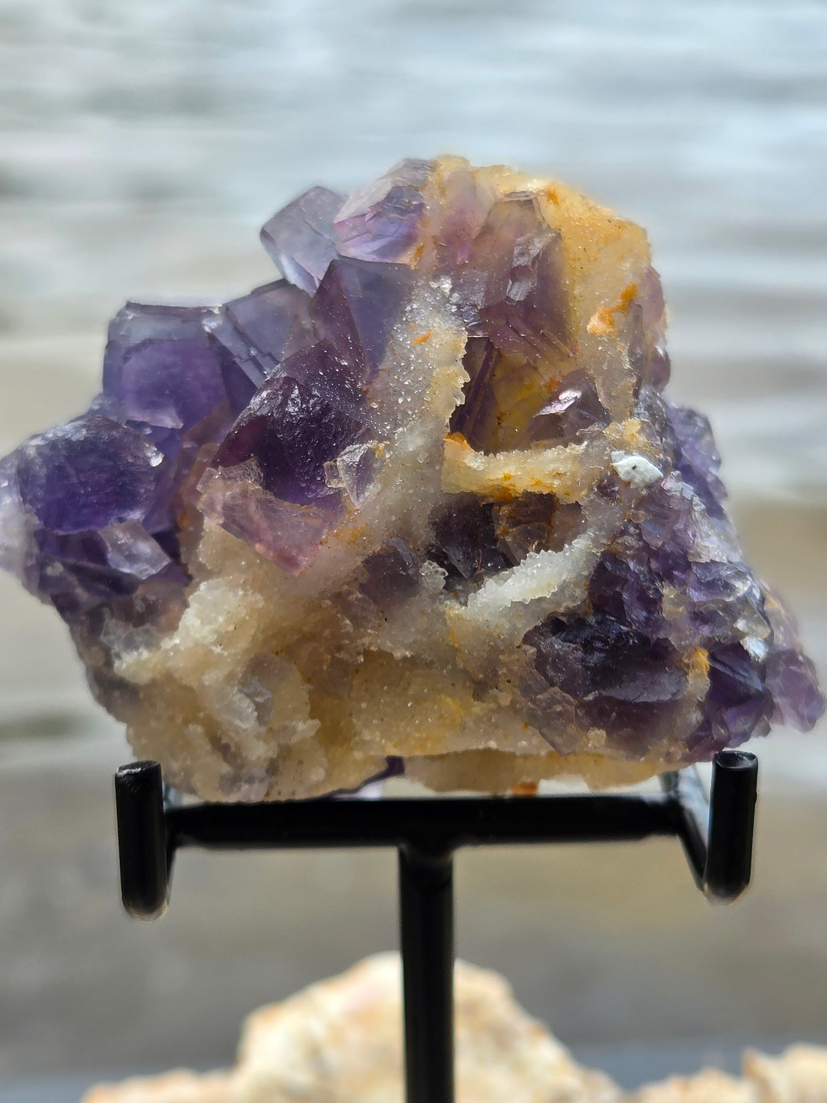 Purple Fluorite Crystal Cluster on Sugar Calcite | Natural Violet Calcite