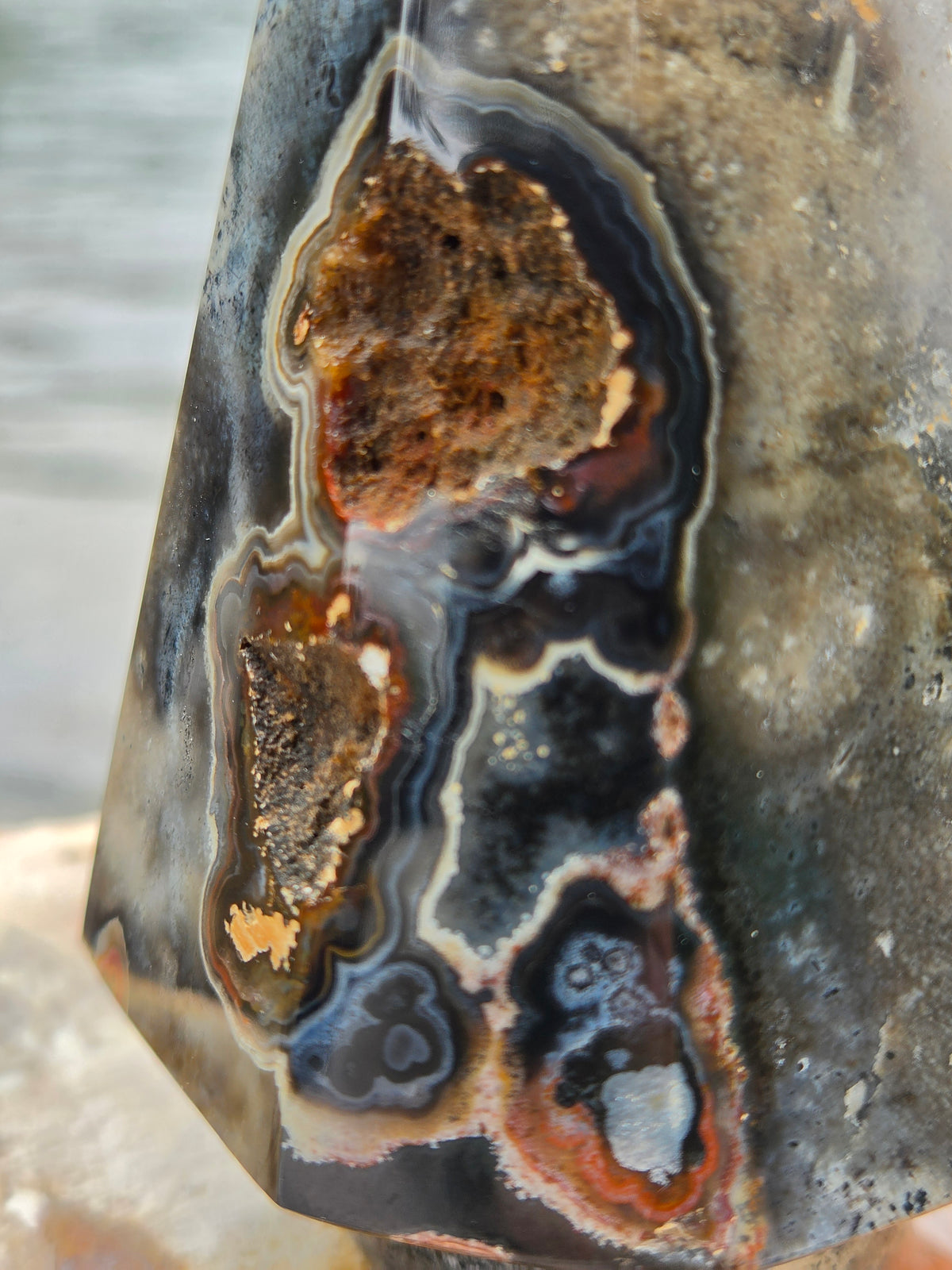 Polished Agate Diamond with Druzy Pockets | Natural Agate Crystal
