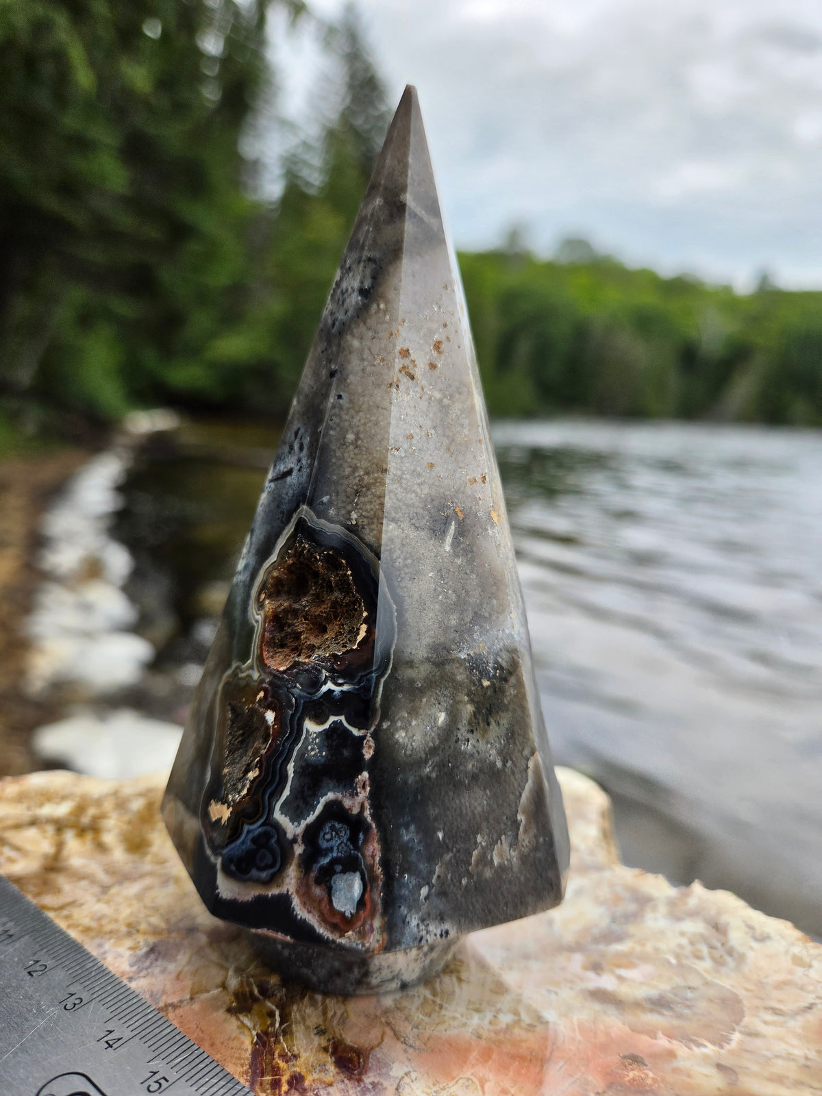 Polished Agate Diamond with Druzy Pockets | Natural Agate Crystal