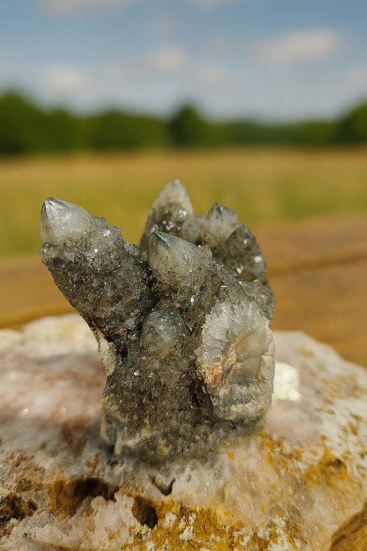 Natural Spirit Quartz Cluster on Matrix – Sparkling Druzy Crystal Points | Rare Cactus Quartz | Harmony, Cleansing & Higher Vibration Stone