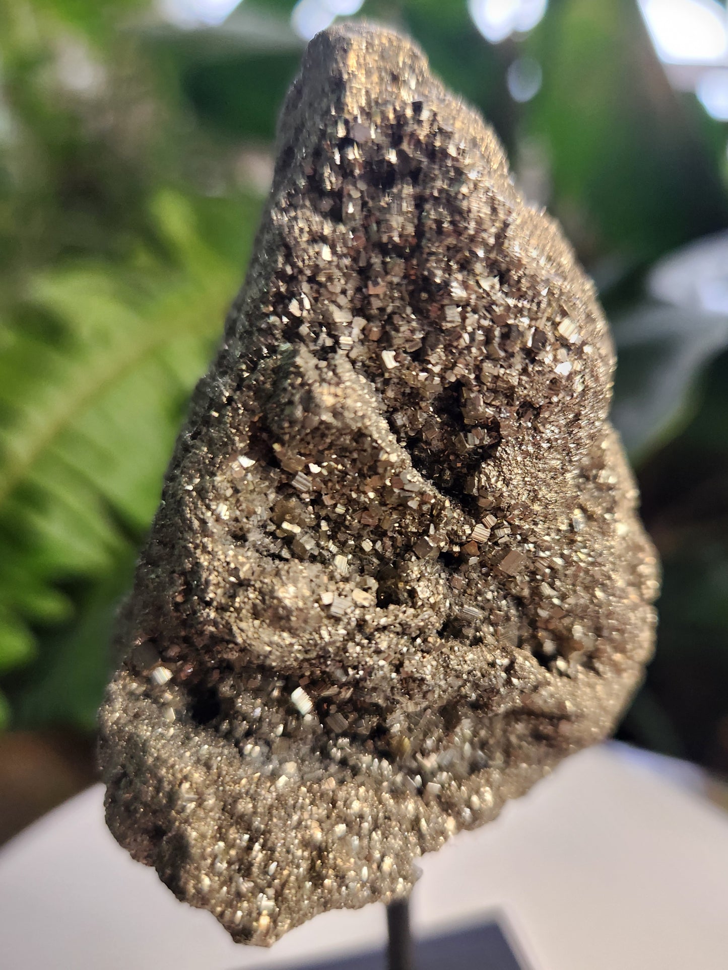 Pyrite Crystal Cluster on Metal Display Stand – Natural Abundance & Protection Stone