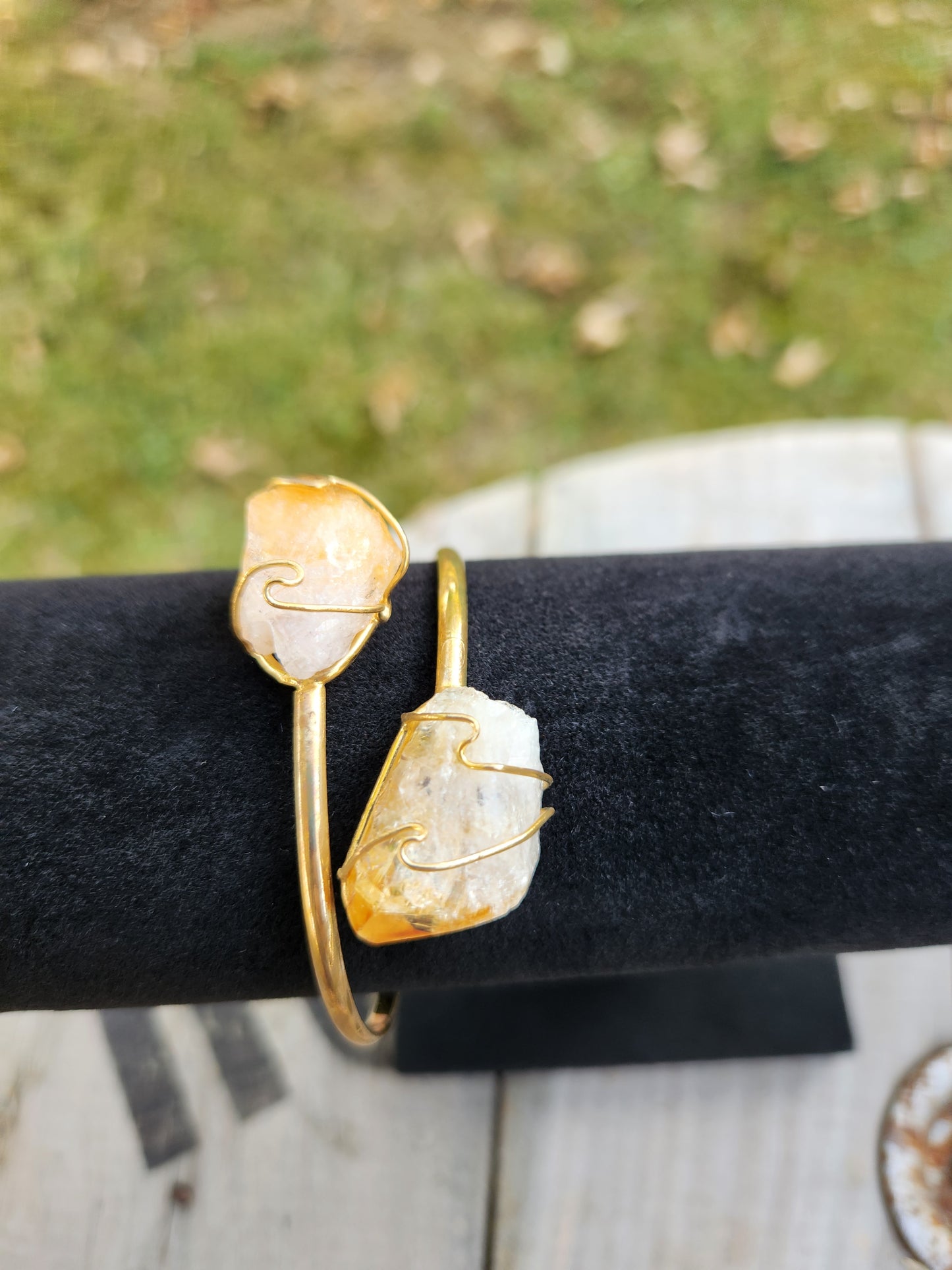 Double Citrine Point Crystal Cuff Bracelet.