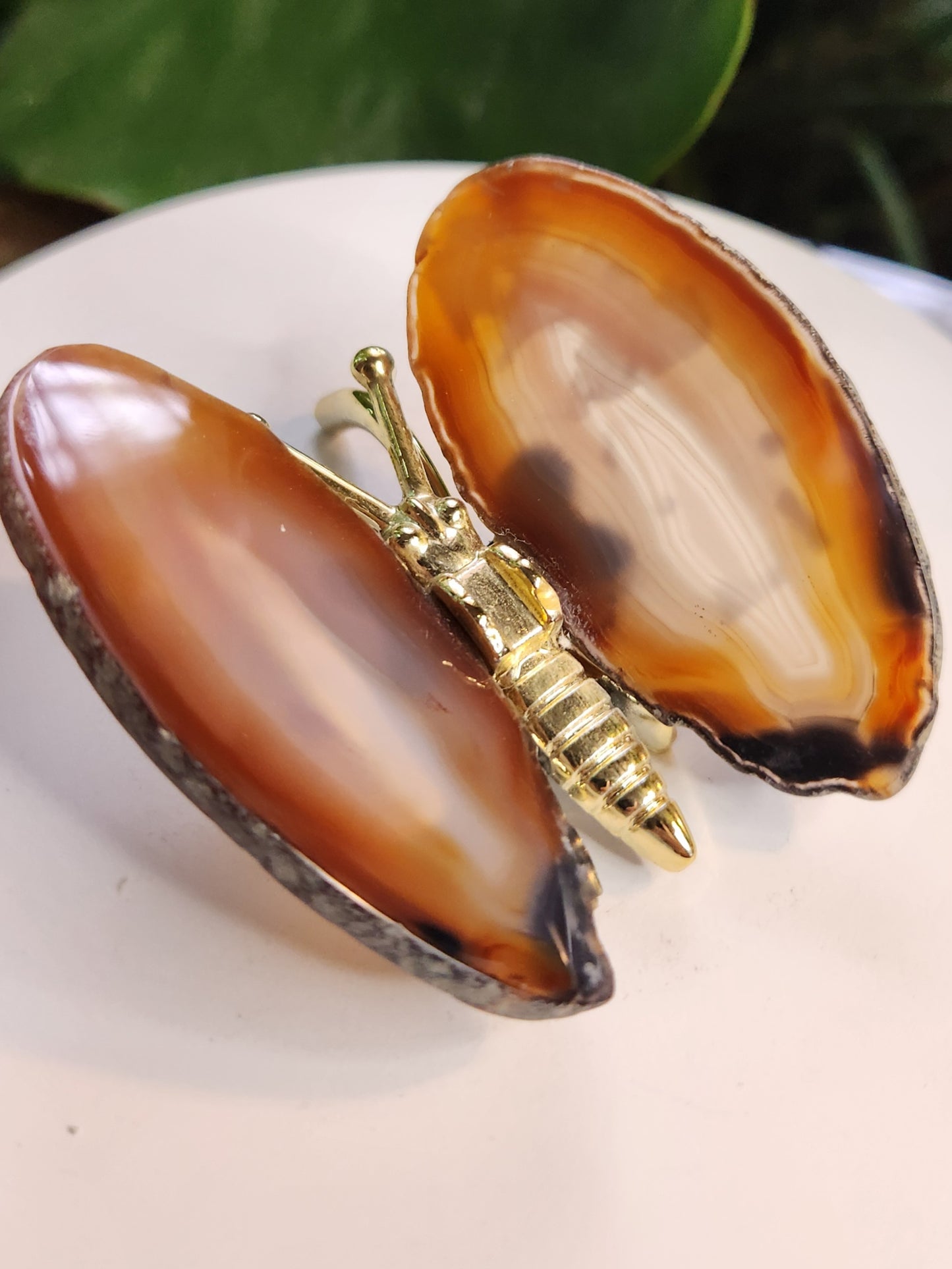 Natural Banded Agate Butterfly – Polished Agate Wings on Metal Body