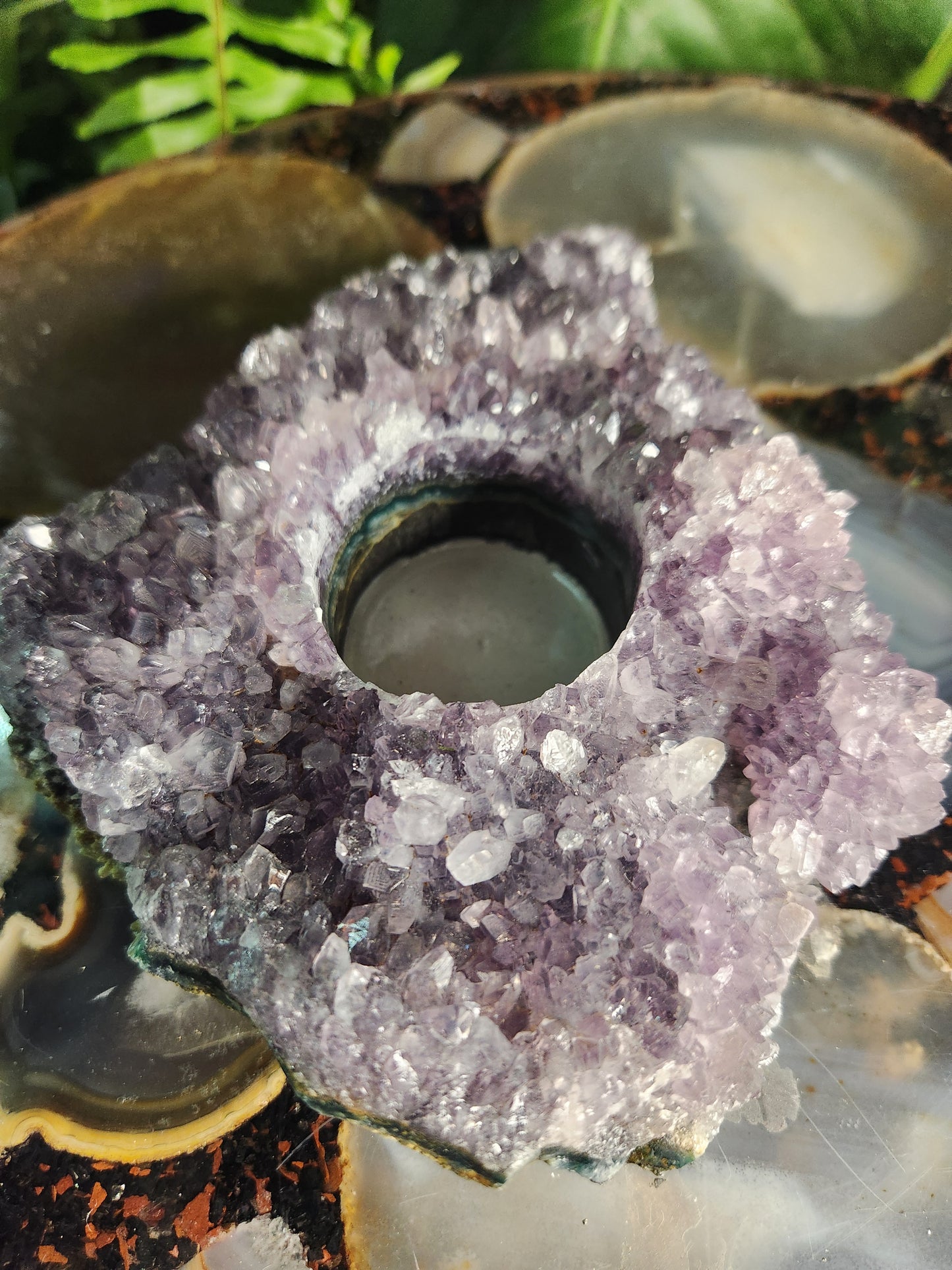 Brazil Amethyst Cluster Tealight Candle Holder – Premium Natural Geode