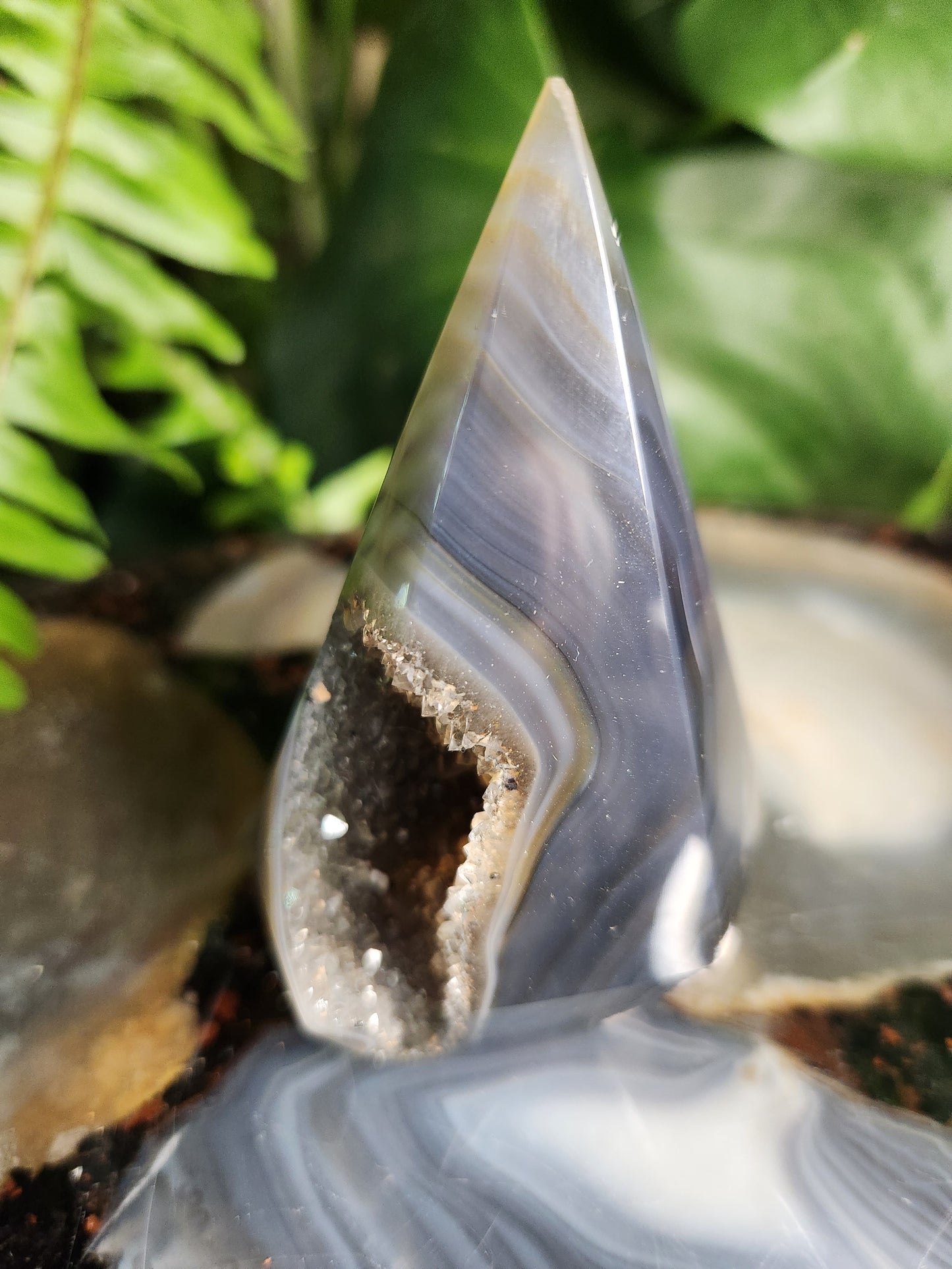 Agate Geode Tower • Diamond Shaped Druzy Point • Natural Quartz Geode • Collector Mineral & Crystal Healing Décor