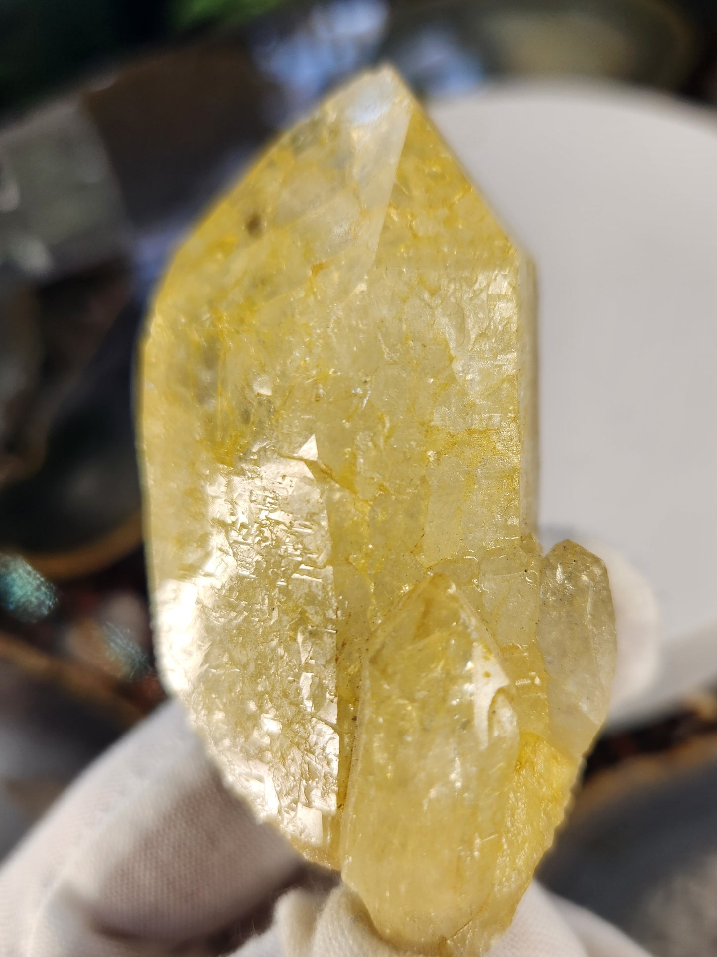 Golden Quartz Crystal on Metal Stand | Color-Enhanced Quartz | Home Décor Statement Piece
