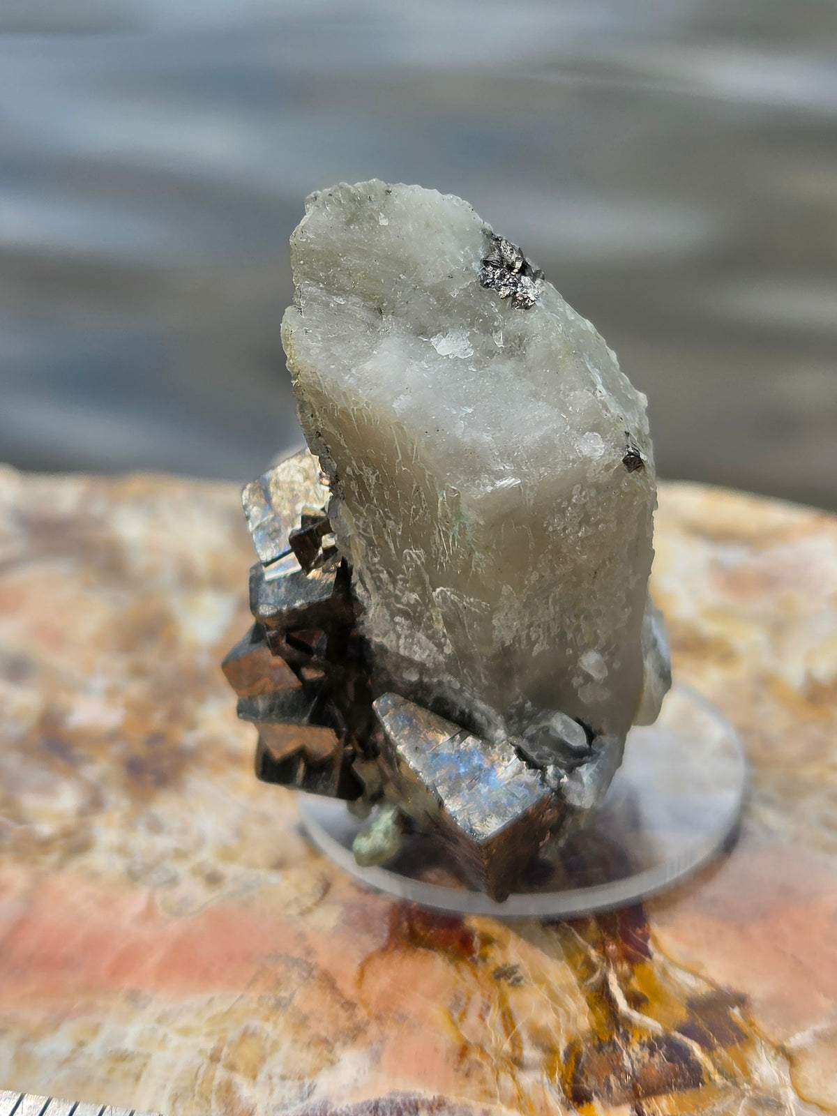 Arsenopyrite on Quartz Crystal Cluster with Display Stand