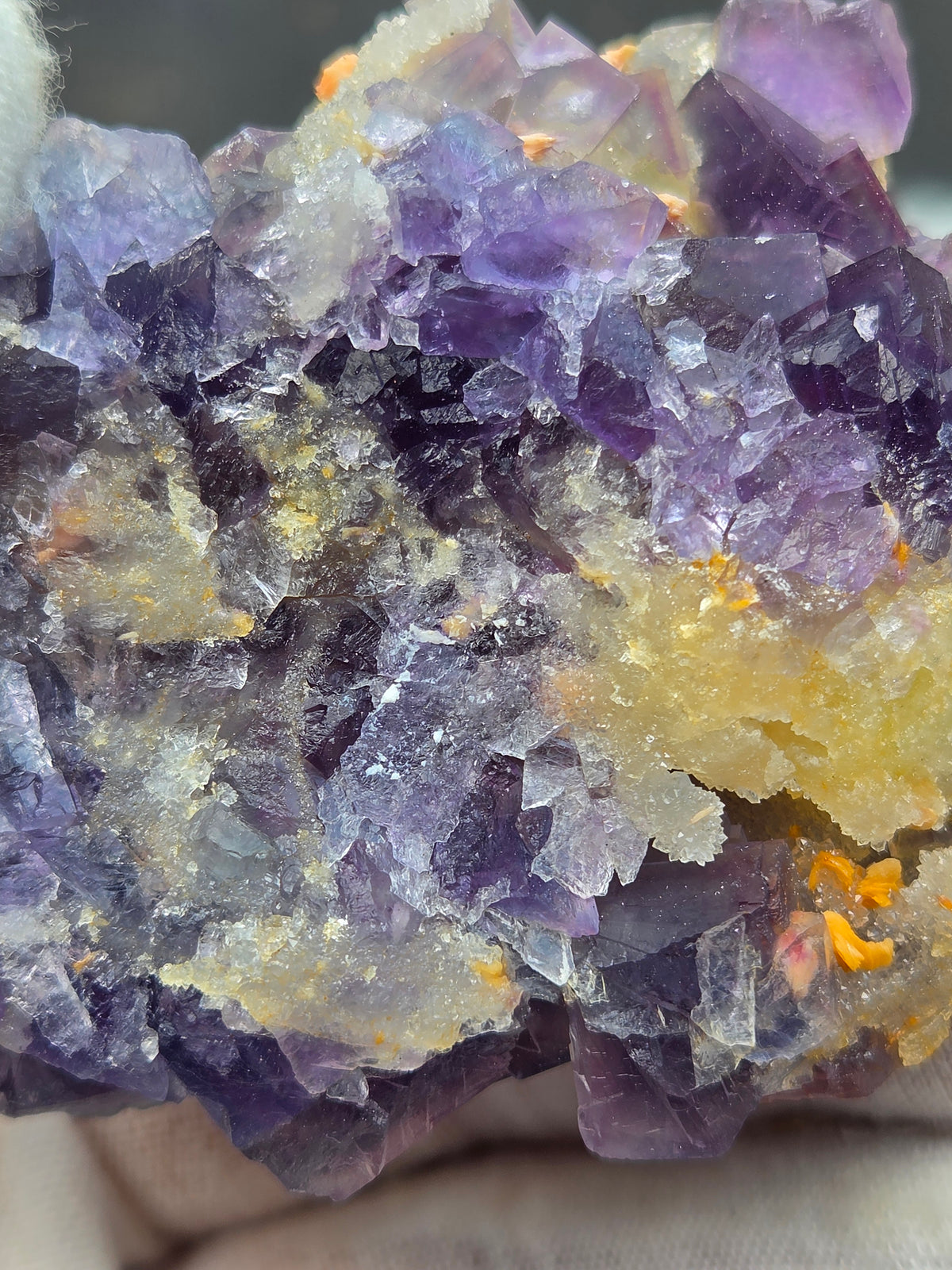 Purple Fluorite Crystal Cluster on Sugar Calcite | Natural Violet Calcite