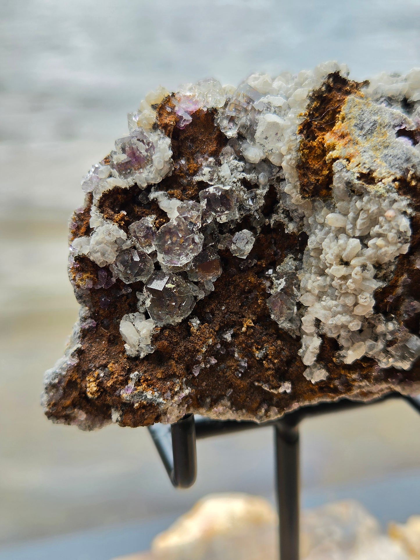Fluorite with Quartz & Calcite on Sphalerite | Purple Fluorite Crystal Cluster