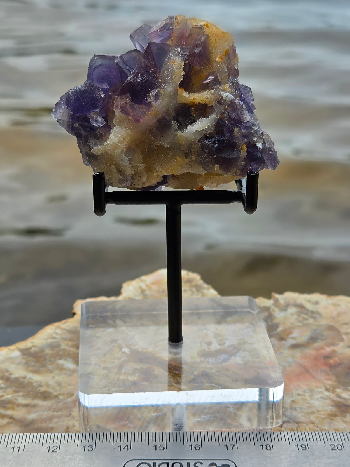 Purple Fluorite Crystal Cluster on Sugar Calcite | Natural Violet Calcite