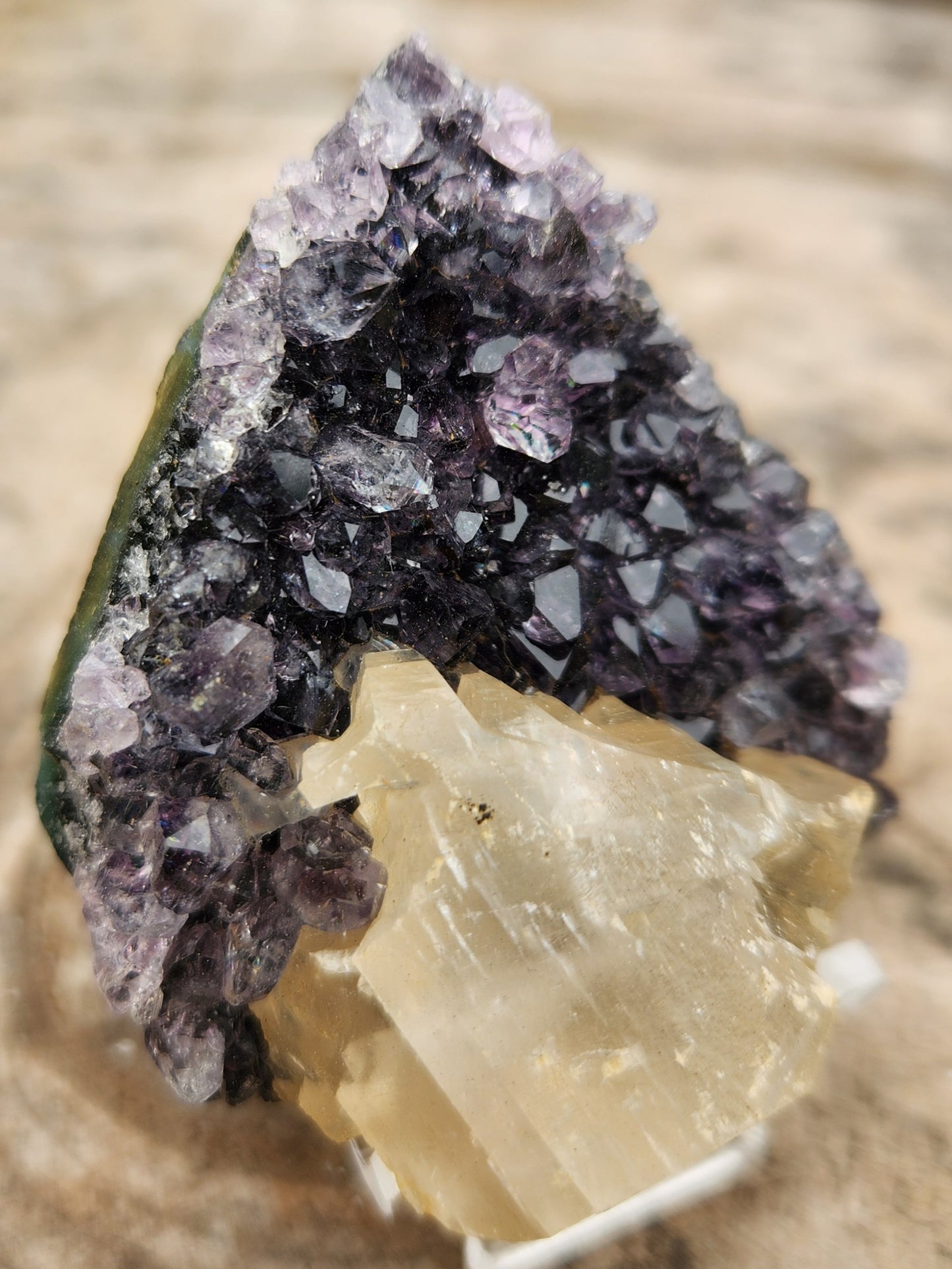 Stunning Dark Purple Brazil Amethyst with Large Calcite Crystal – Collector Grade Healing Stone for Home Décor & Energy Work
