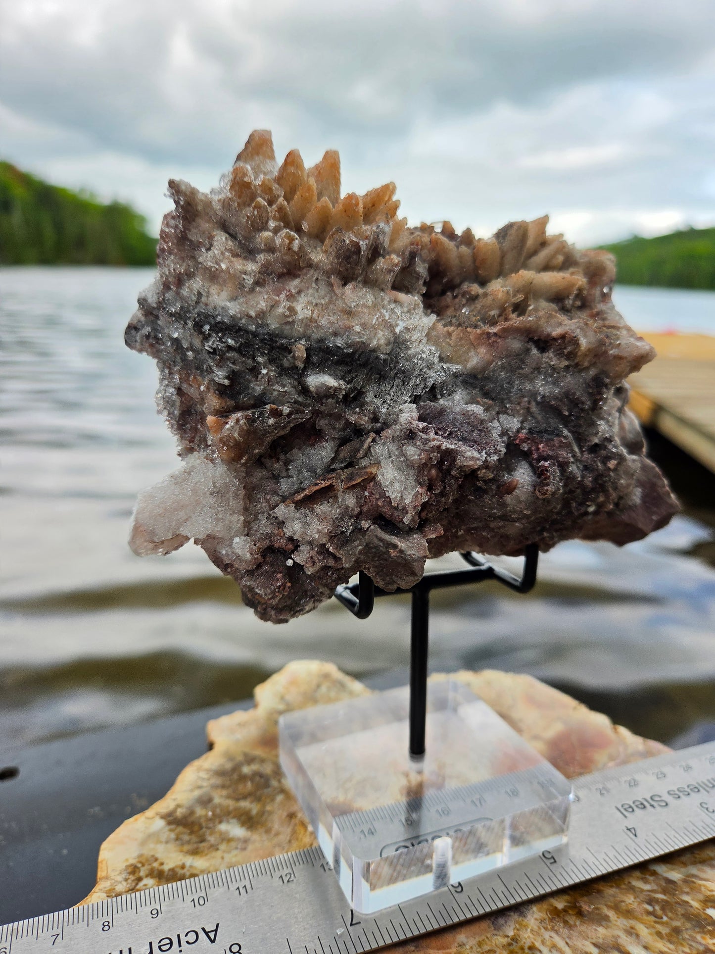 Large Dogtooth Calcite Crystal Cluster with Quartz Druzy & Sphalerite