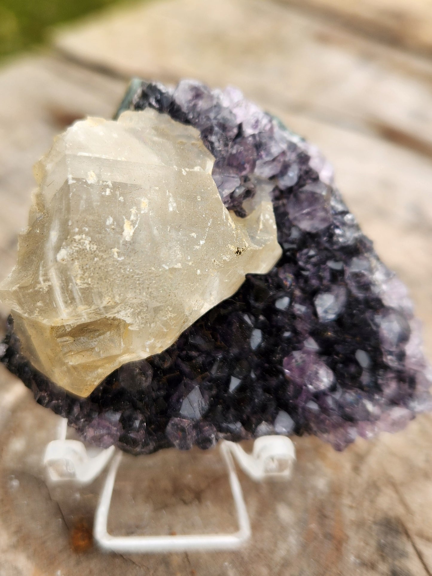 Stunning Dark Purple Brazil Amethyst with Large Calcite Crystal – Collector Grade Healing Stone for Home Décor & Energy Work